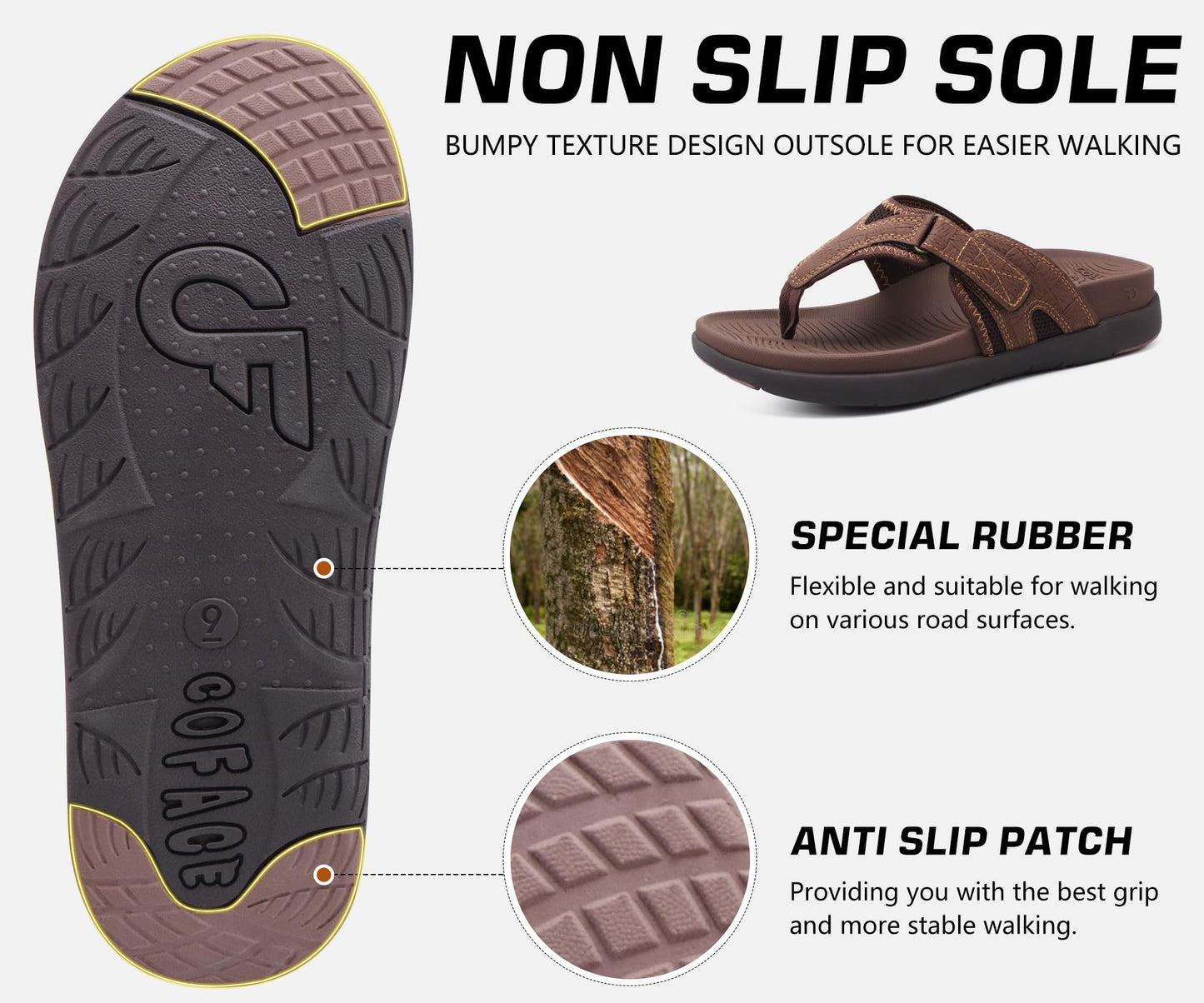 COFACE Sandalen Herren Zehentrenner Weiche Bequeme Flip Flops Arch Support Orthopädische Sommer Leder Sandalen für Herren Badelatschen Outdoor