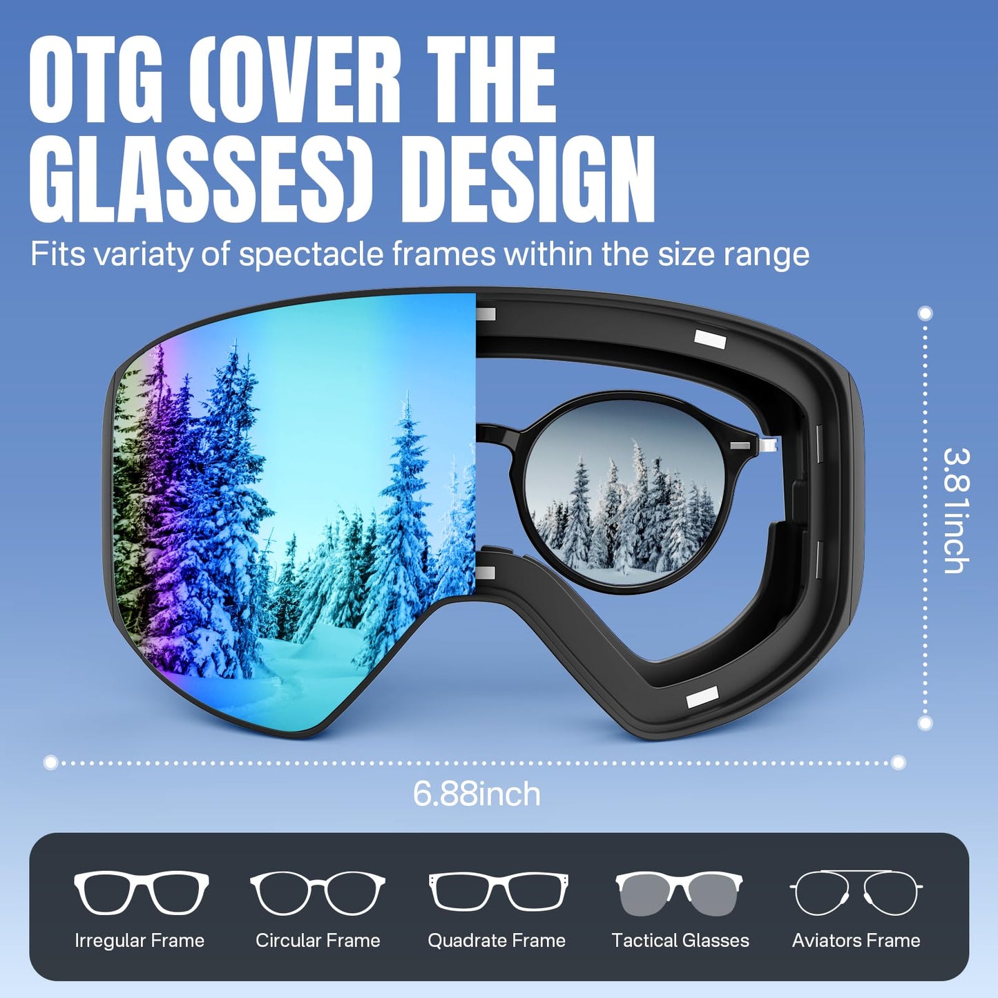 YOZISS OTG Ski Goggles for Men and Women, Magnetic Snowboard Goggles Anti-Fog & 100% UV Protection, OTG Ski Goggles Snow Goggles for Skiing & Winter Sports
