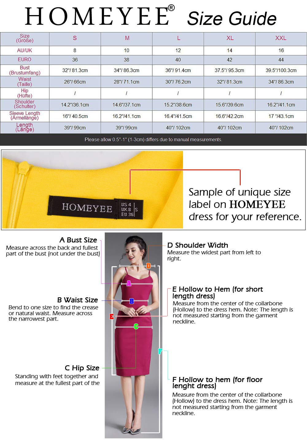 HOMEYEE Damen Elegant Hollow Out Spitze Swing Retro Party Cocktailkleid A234
