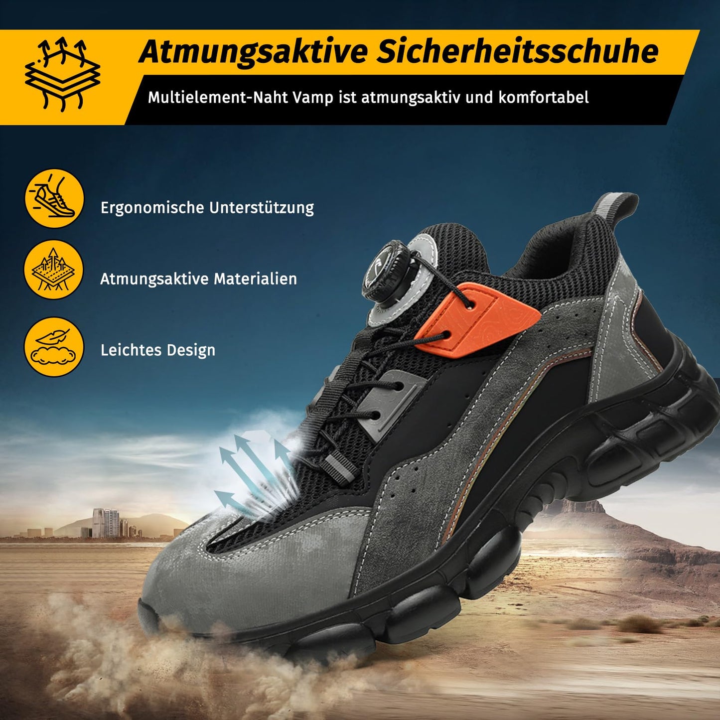 FOGOIN Sicherheitsschuhe Herren S3 Explorer 3.0 Sportliche Arbeitsschuhe Leicht Trends Drehknopf Anti-Smash und Anti-Punktur Arbeit Versicherung Schuhe Unisex
