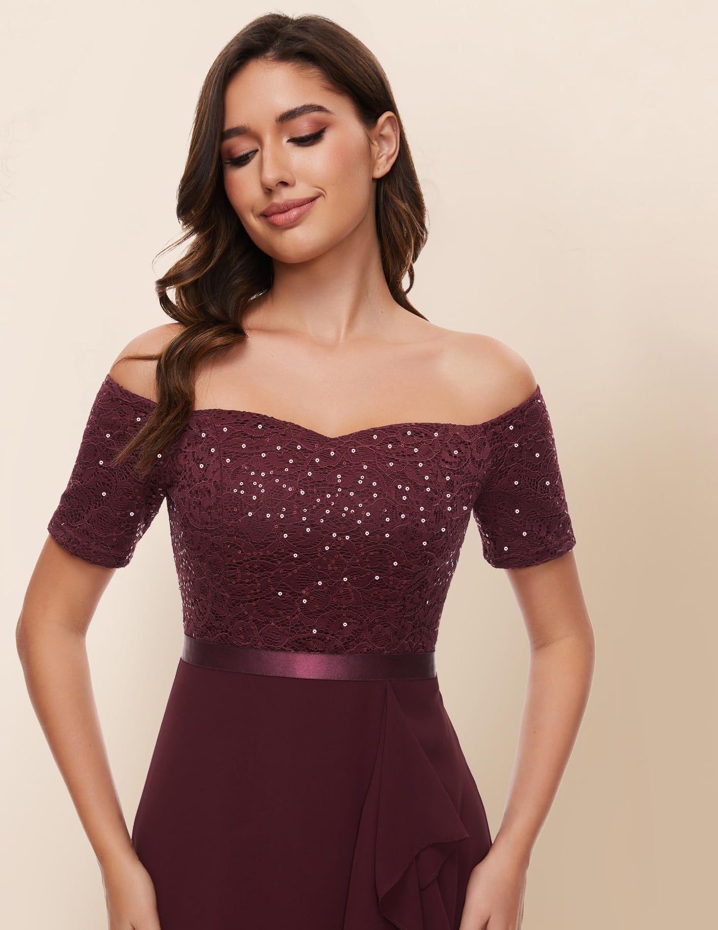 Berylove Abendkleid Damen Lang Glitzer Kleid Cocktailkleid Elegant für Hochzeit Off Shoulder Kleid Ballkleid