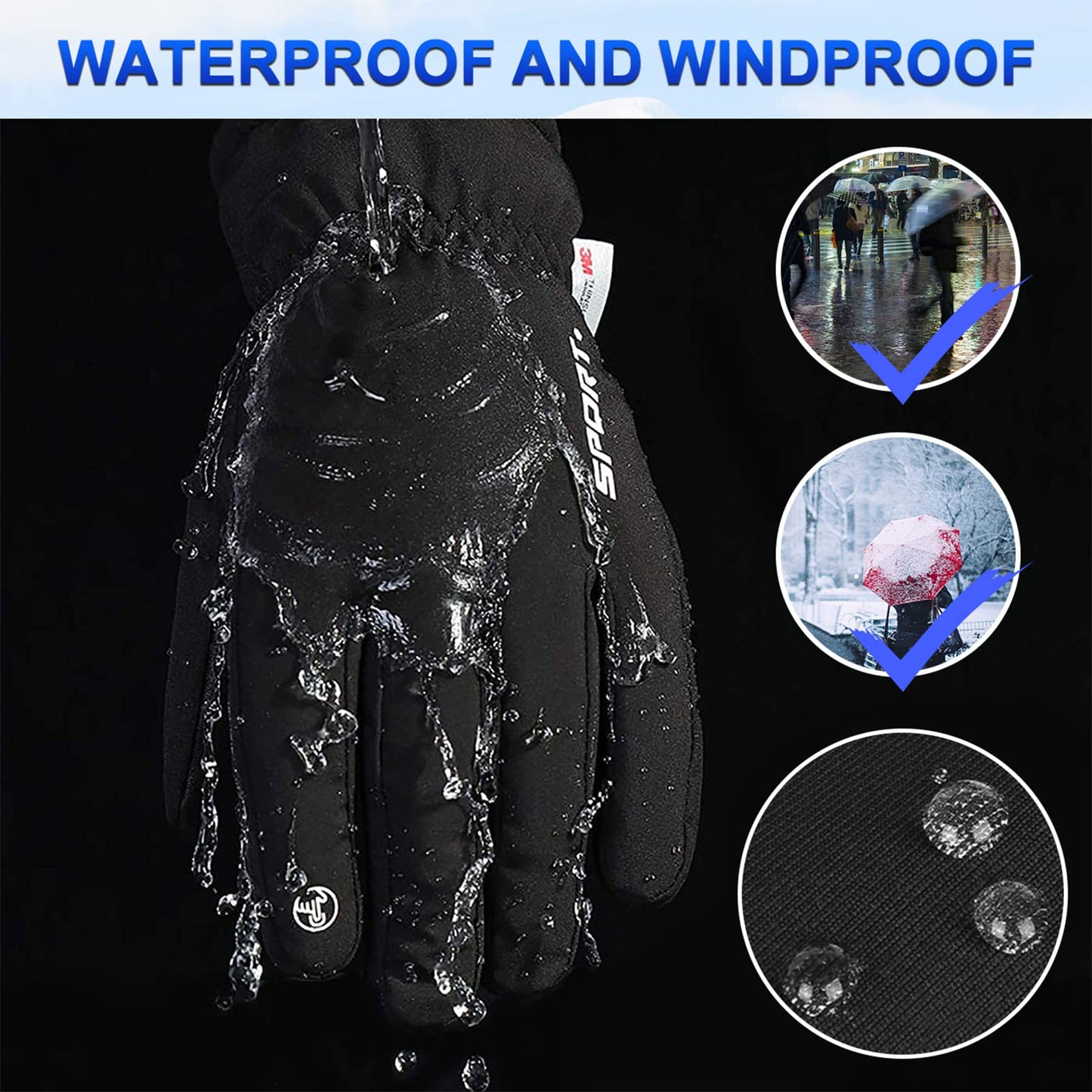 Winter Gloves, Waterproof Warm Touchscreen Gloves for Men and Women, Ski Gloves, Cycling Gloves for Riding, Running, Motorcycle, Hiking, Cycling