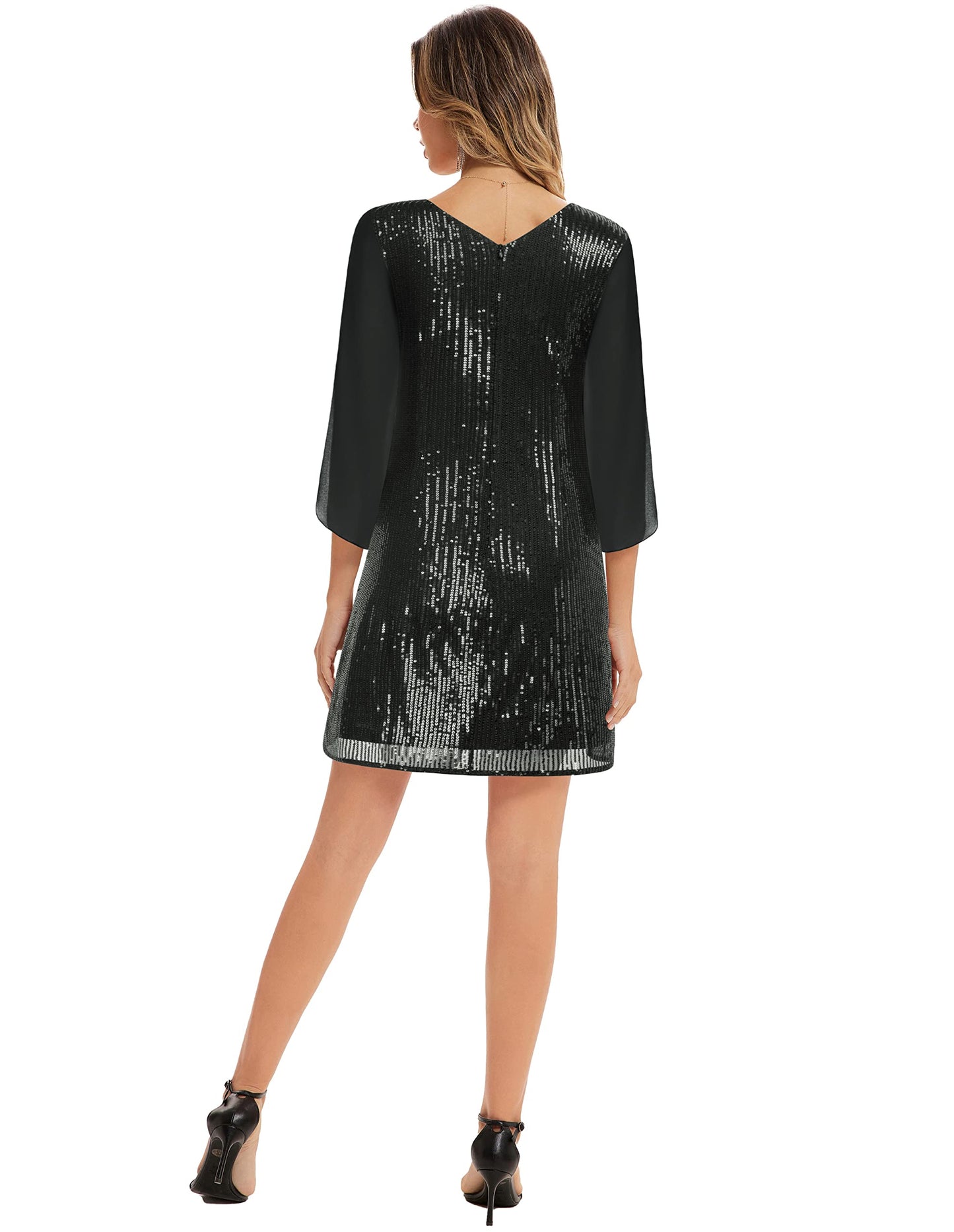 GRACE KARIN Damen Pailletten Kleid 3/4 Ärmel Party Cocktailkleid Club Glitzer Kleid Vintage MidiKleid Festlich Abendkleid