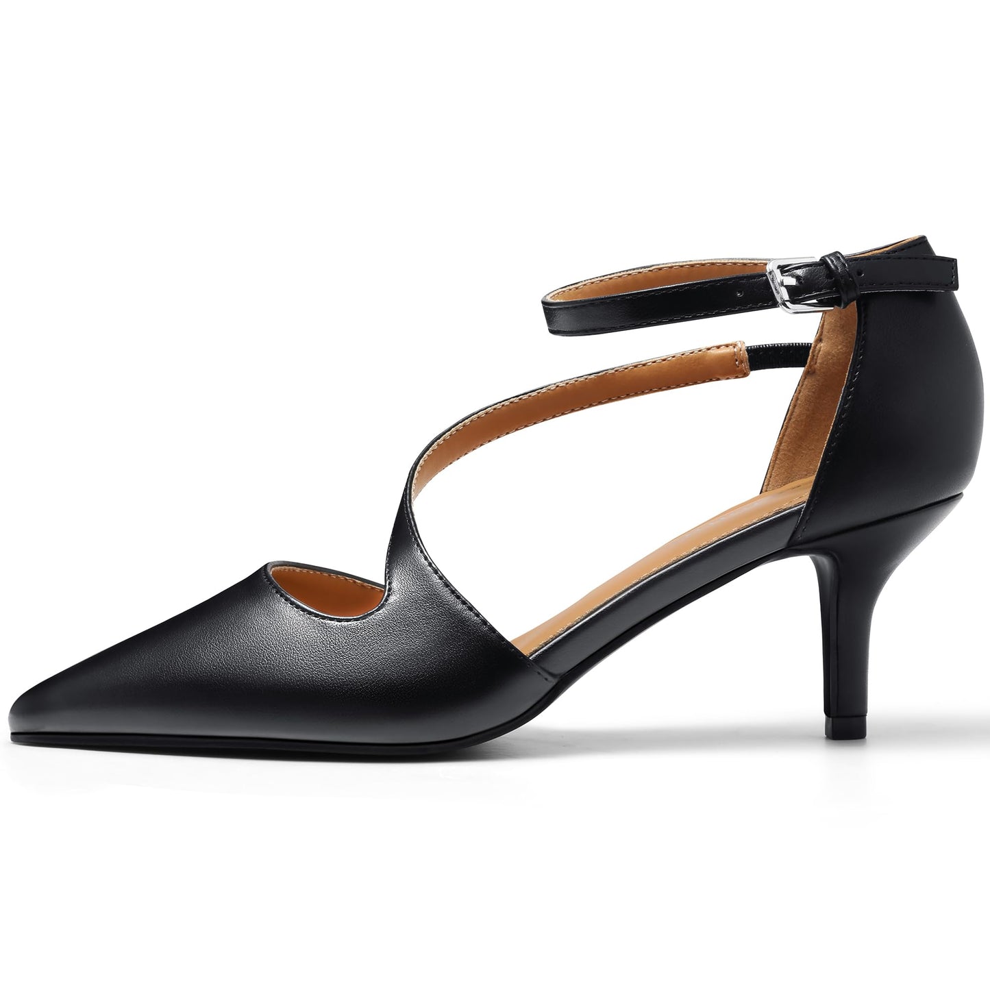 Greatonu Women's Pointed Toe Court Shoes with Ankle Strap and Kitten Heel