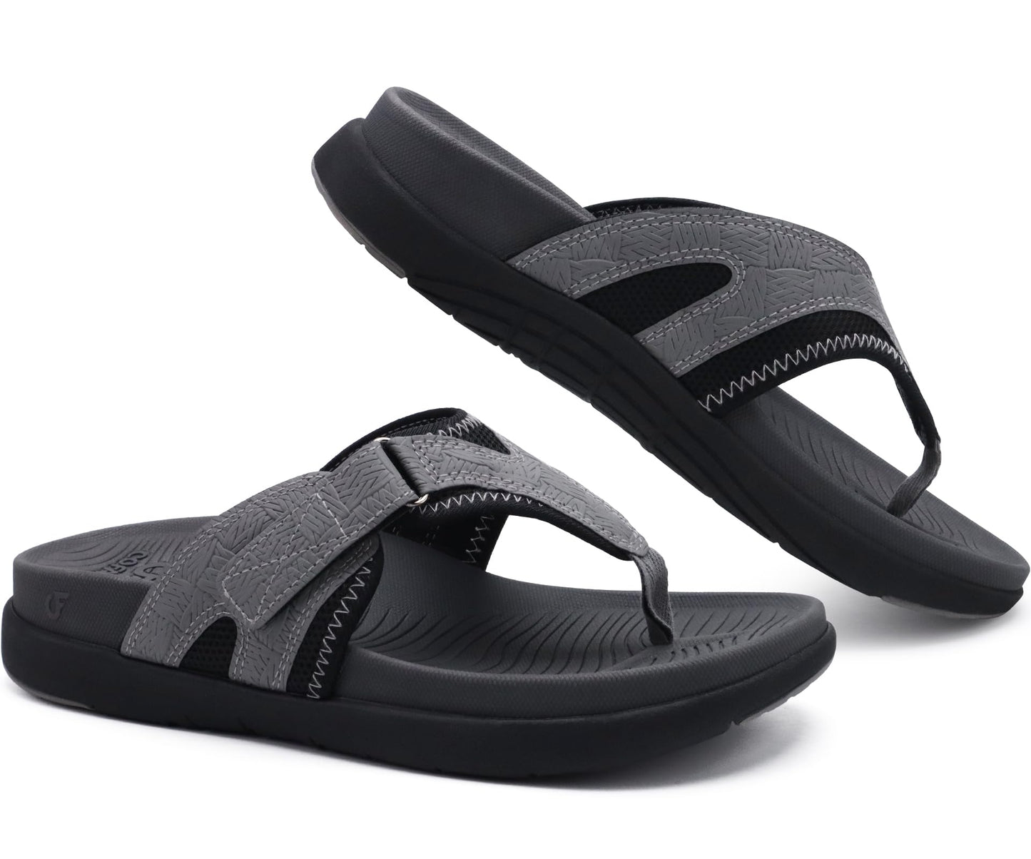 COFACE Sandalen Herren Zehentrenner Weiche Bequeme Flip Flops Arch Support Orthopädische Sommer Leder Sandalen für Herren Badelatschen Outdoor