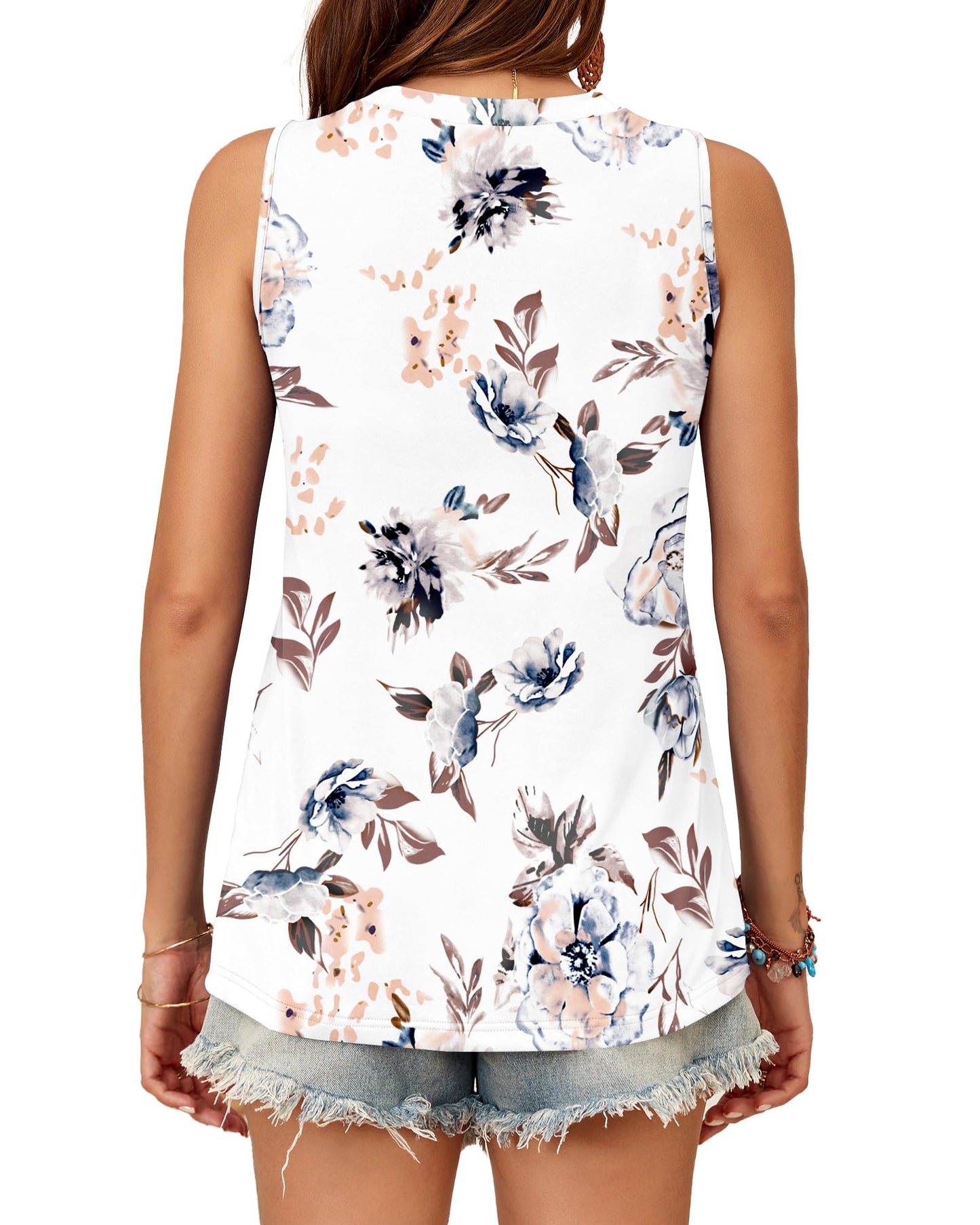 WNEEDU Damen Tank Top Ärmellos Oberteile Sommer Tanktops Rundhals Blusentop Vest Top Bluse
