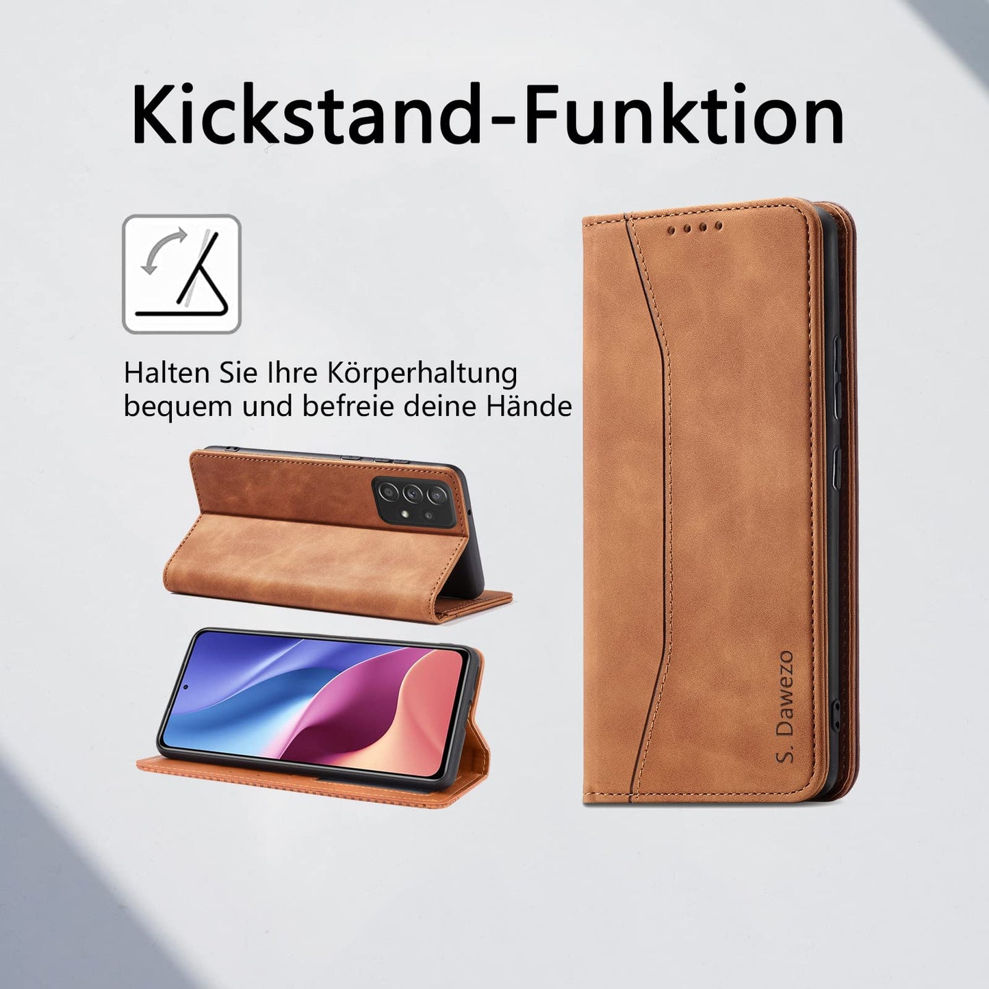 S. Dawezo Hülle für Samsung Galaxy S22 Plus, Premium Leder magnetische Handyhülle mit Ständer, Kartenfach und Brieftasche, Shock Absorbing, kompatibel mit Samsung S22 Plus-Kaffee