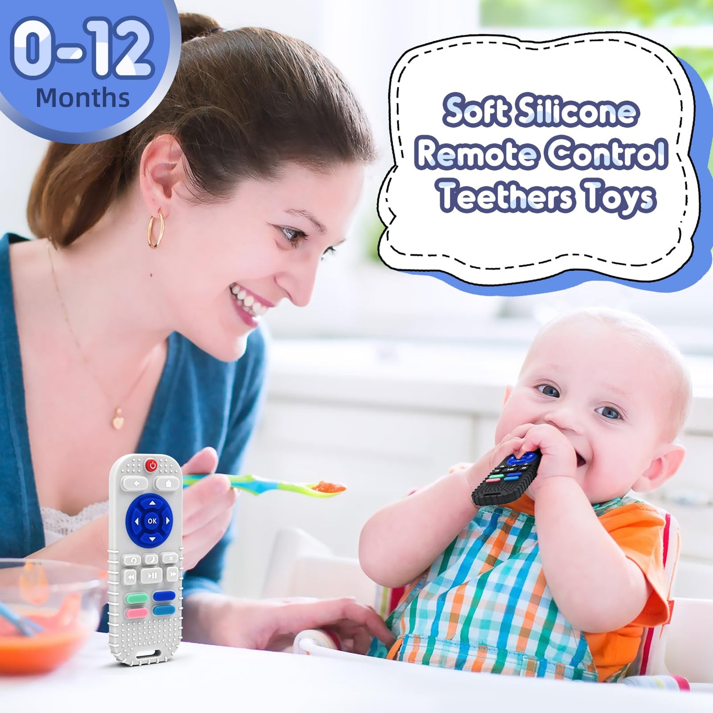 Zahnen Beißringe Spielzeug für Babys 0-6-12 Monate Geschenke, Fernbedienung Baby Zahnungshilfe für 3 6 9 Monate Kleinkind Autismus, Lebensmittelqualität Silikon Badespielzeug, Schwarz