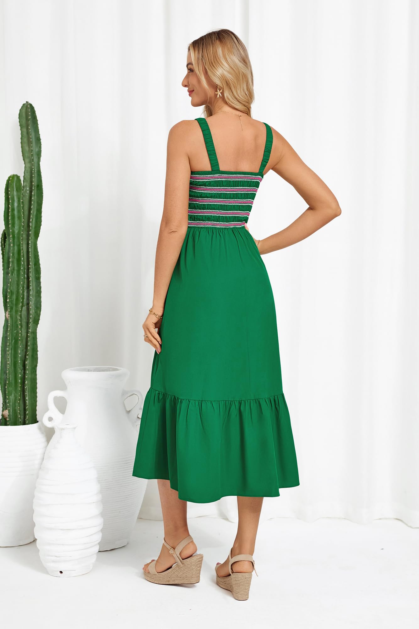 GRACE KARIN Damen Ärmellos Spaghettiträger Freizeitkleid Sommer Langes Strandkleider mit Taschen