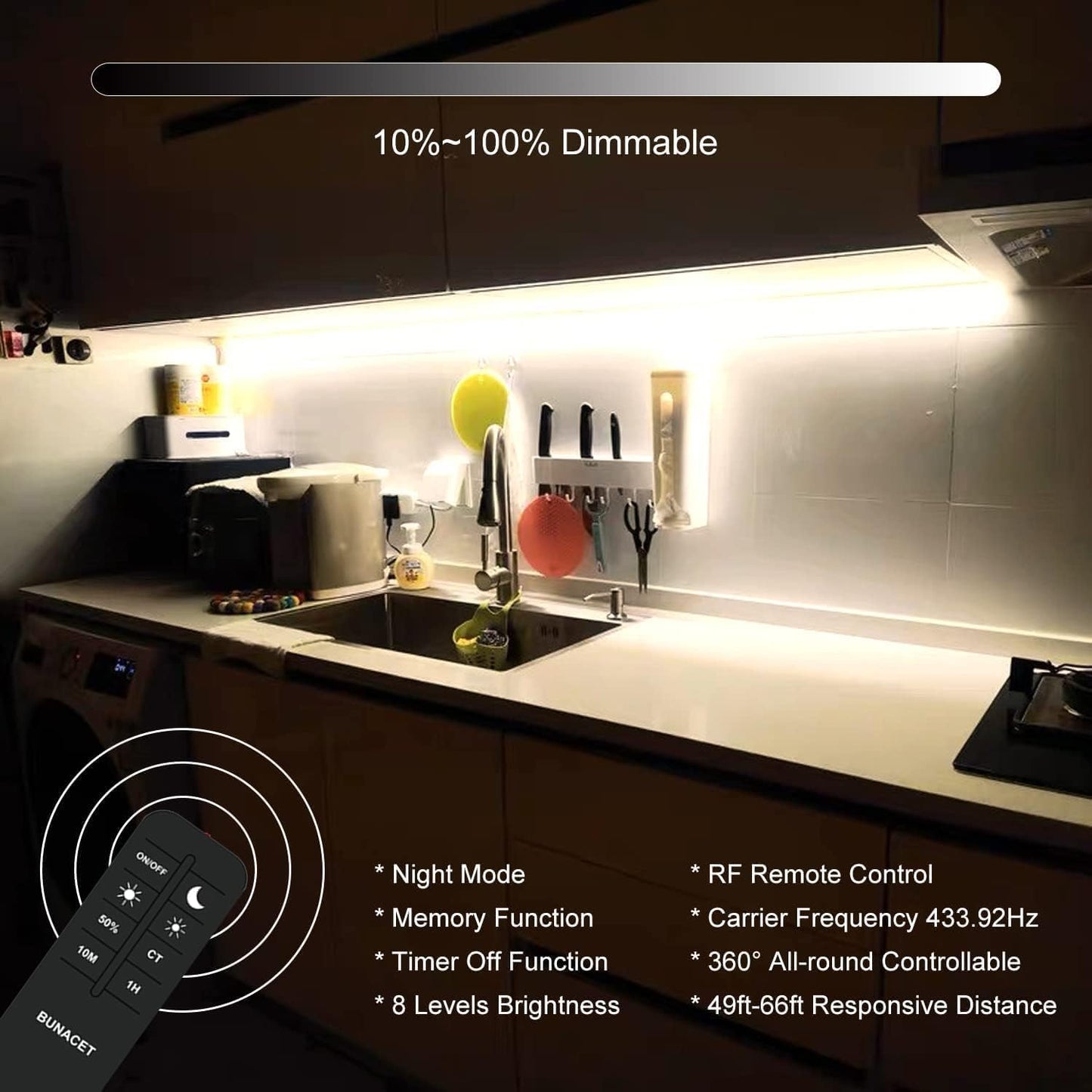 BUNACET COB RGB LED Strip 6M 24V Dimmbar, LED Streifen 3456 LEDs, Leiste Band Stripes Lichtband mit Netzteil RF Fernbedienung & APP Bluetooth für Küche Schlafzimmer Deko