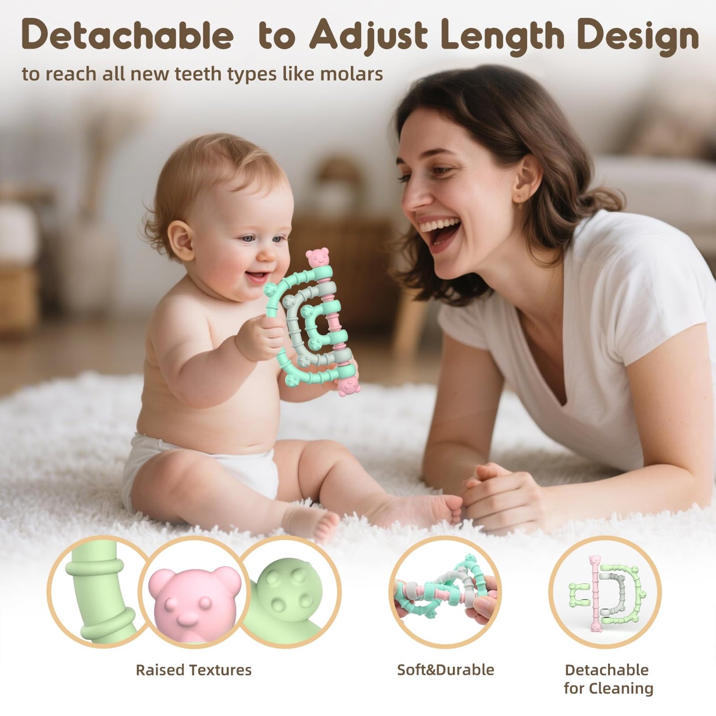 Zahnen Beißringe Spielzeug für Babys 0-6-12 Monate Geschenke, Fernbedienung Baby Zahnungshilfe für 3 6 9 Monate Kleinkind Autismus, Lebensmittelqualität Silikon Badespielzeug, Schwarz