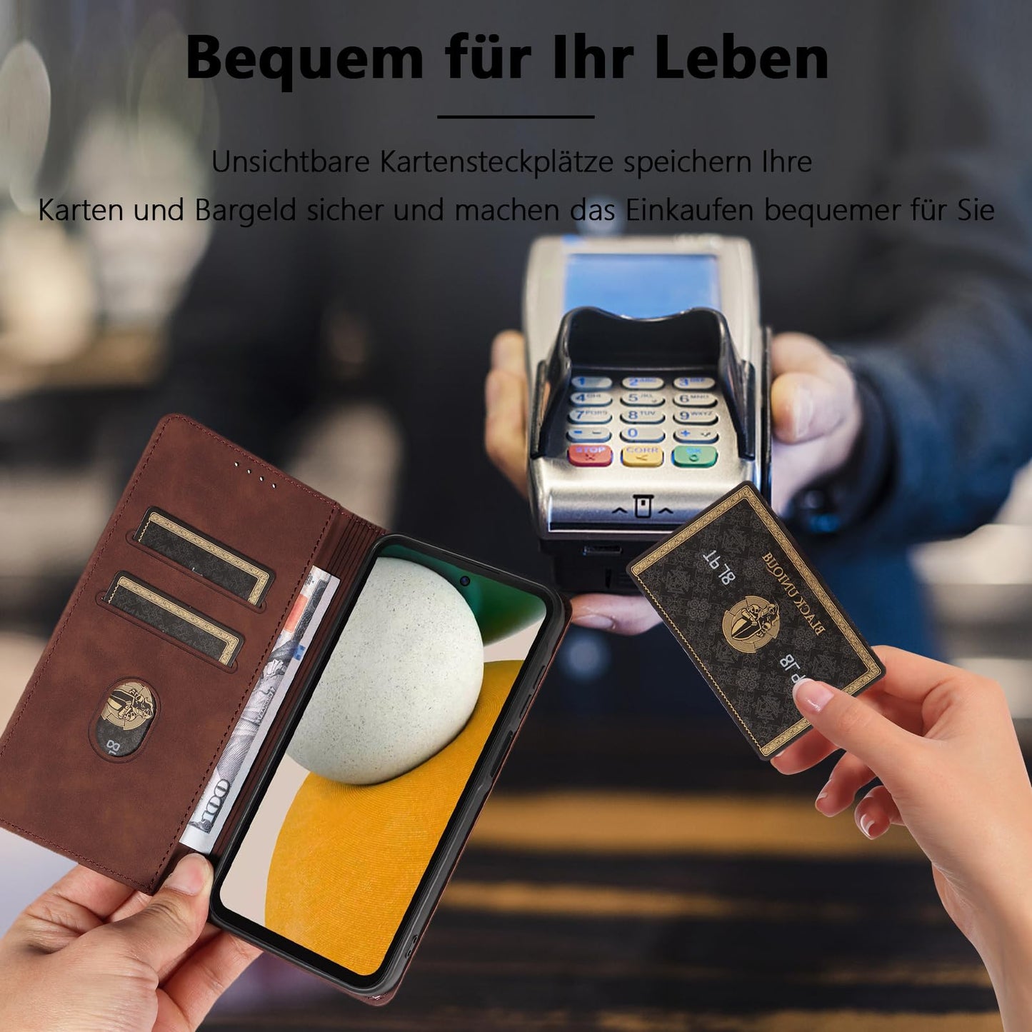 S. Dawezo Hülle für Samsung Galaxy S22 Plus, Premium Leder magnetische Handyhülle mit Ständer, Kartenfach und Brieftasche, Shock Absorbing, kompatibel mit Samsung S22 Plus-Kaffee