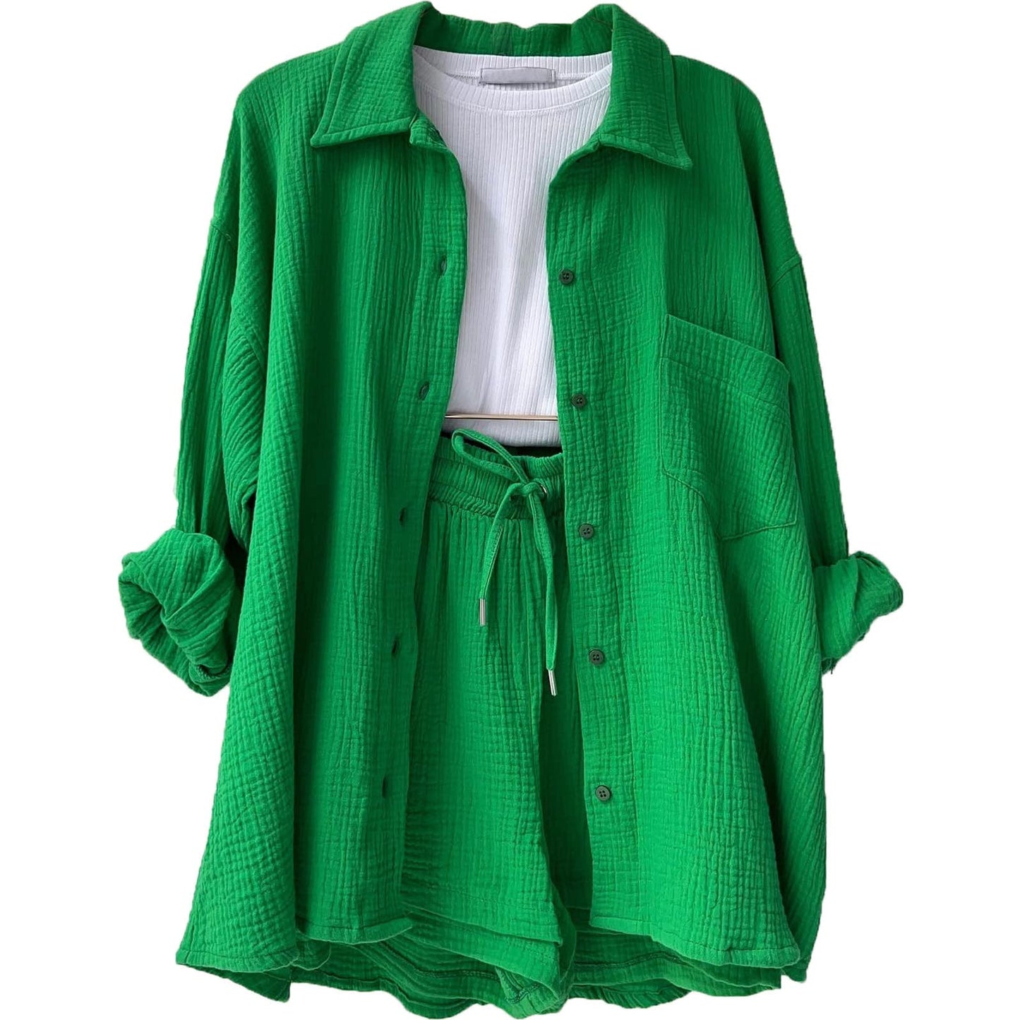 Geagodelia Damen Zweiteiler Elegant Hosenanzug Sommer Outfits Kleidung 2 Teiler Set Bluse Top + Shorts Y2k Aesthetic Clothes Loungewear Anzug