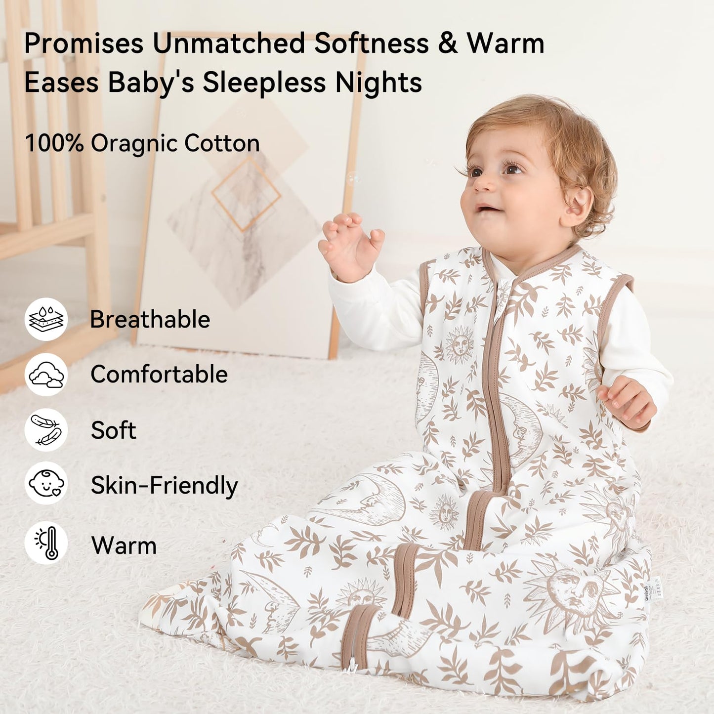 Unnivoll Schlafsack Baby 1.5 Tog Babyschlafsack 0-6 Monate 2er Pack Schlafsack Winter Herbst 67 cm für Jungen Mädchen Neugeborene Kaffee