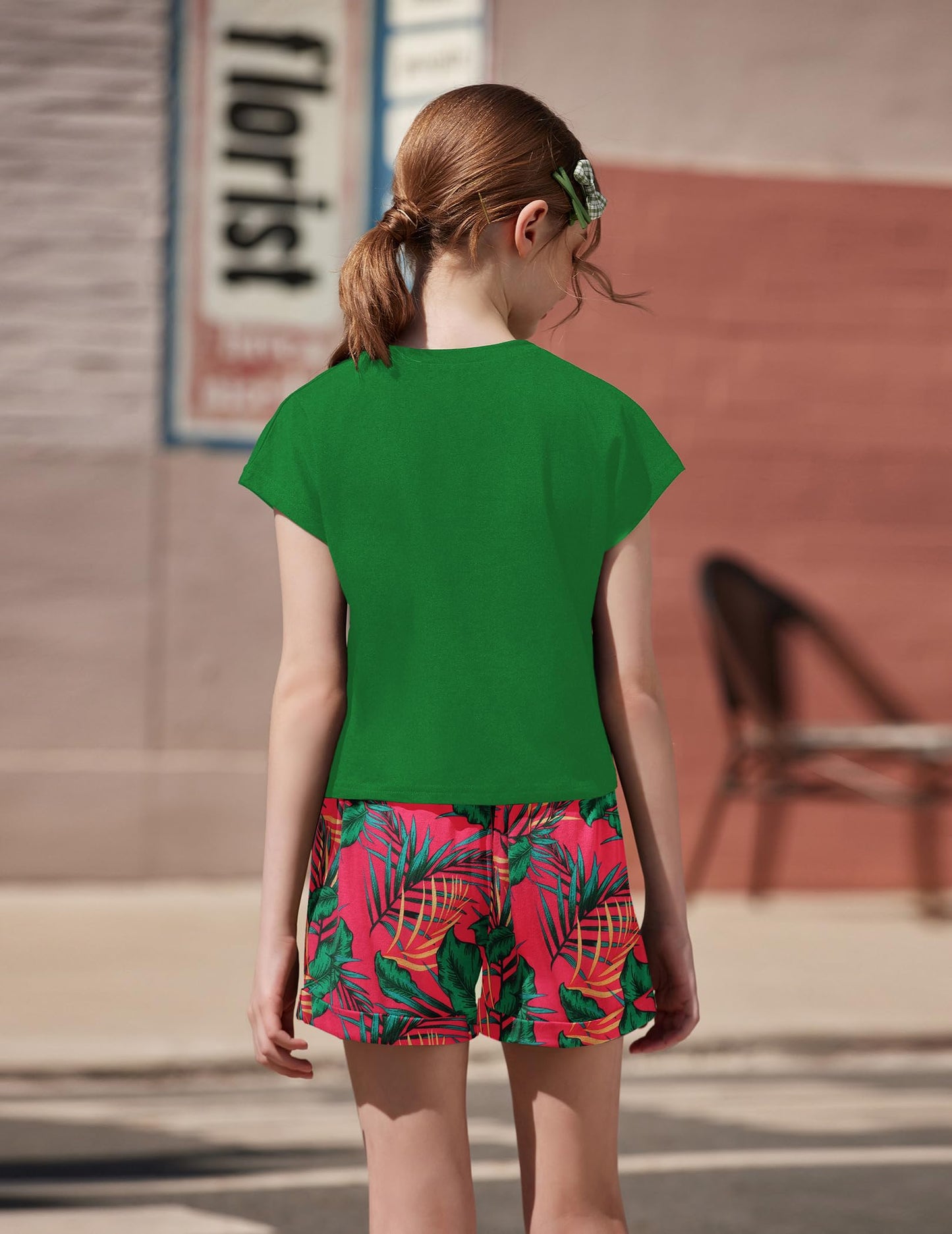Arshiner Mädchen Tshirt mit Shorts Set Sommer Kinder Bekleidungssets Freizeit Mode überschnittenen Schultern Shirts Zweiteiliges Kleidung Sets für Mädchen 6-14 Jahre