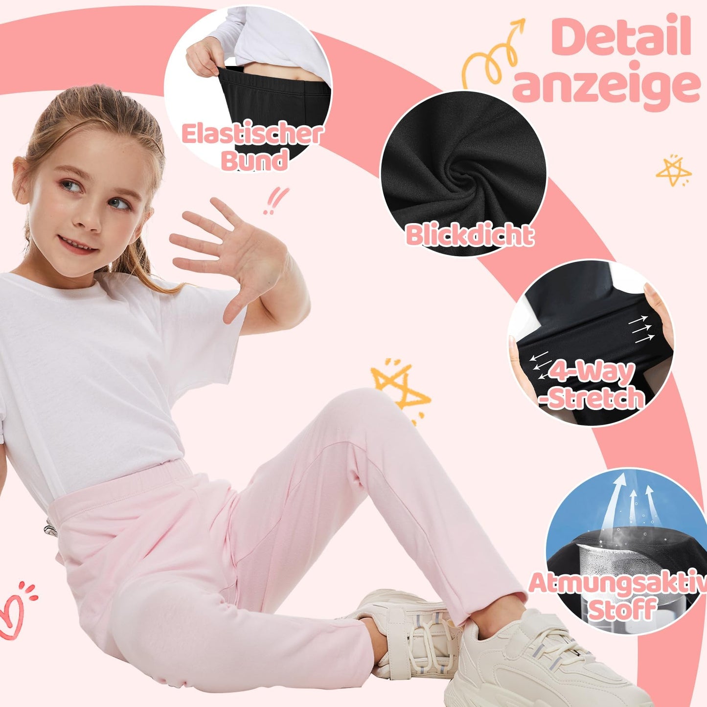 DDOBB Leggings Mädchen, High Waist Leggins Kinder Sportleggins Lange 3er-Pack, Weich Elastisch Basic Sporthose Blickdichte Hose für Tanz Yoga Alltag