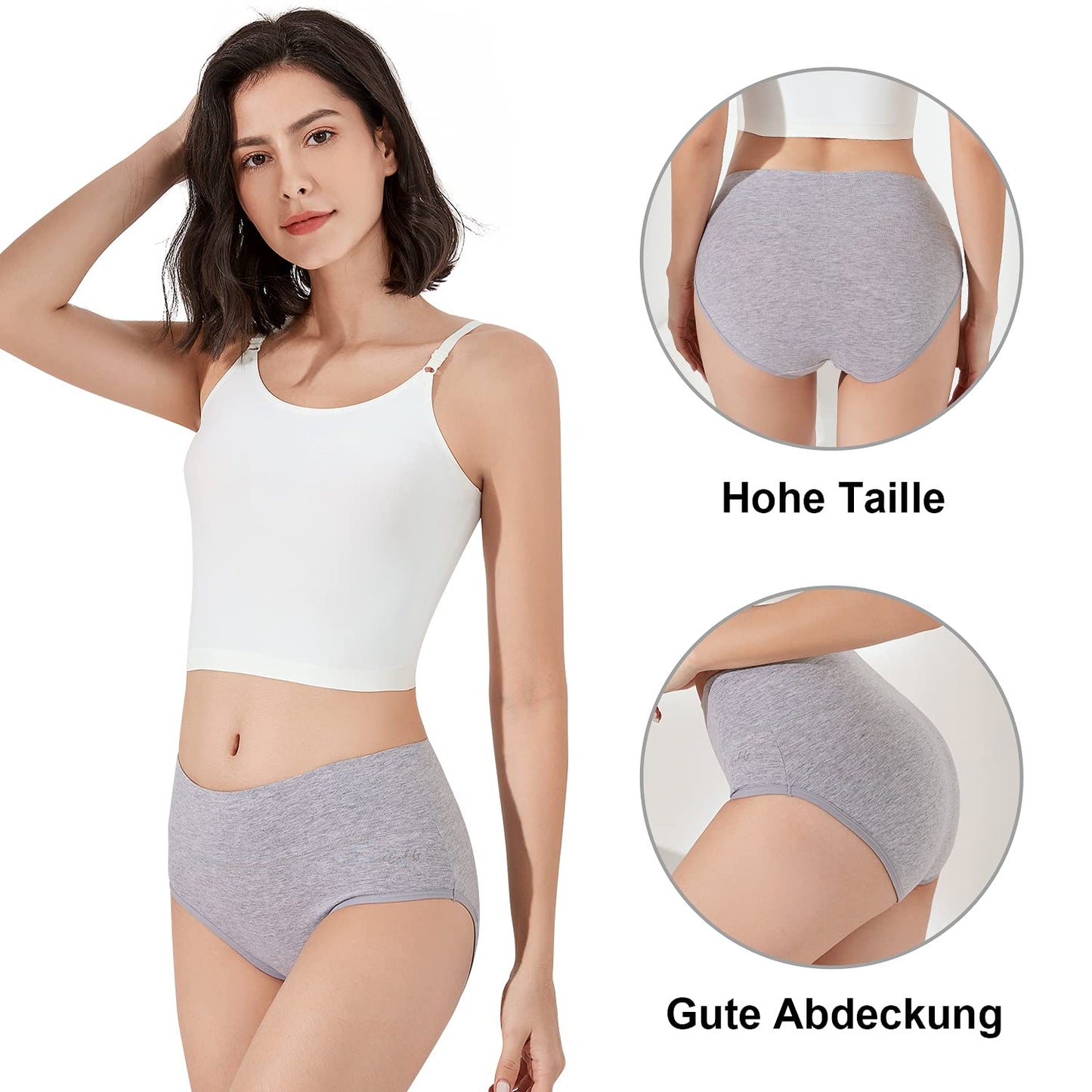 anqier Unterhosen Damen, 5er Pack Stretch Baumwolle Hohe Taille Slips Damen Atmungsaktiv Panties Weich Frauen Unterwäsche