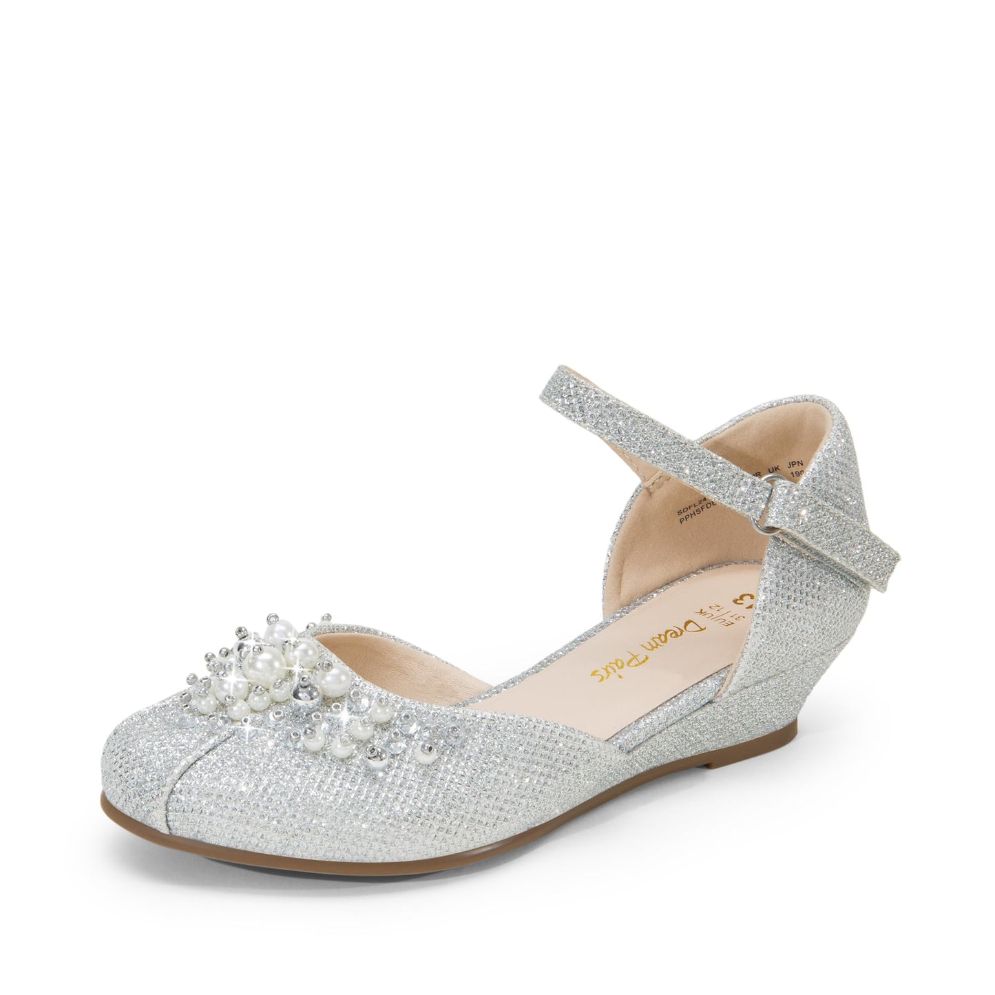 DREAM PAIRS Mädchen Prinzessin Schuhe Schulschuhe Flache Schuhe Kleiderschuhe Absätze niedrige Keilpumps mit Perlen und Strasssteinen