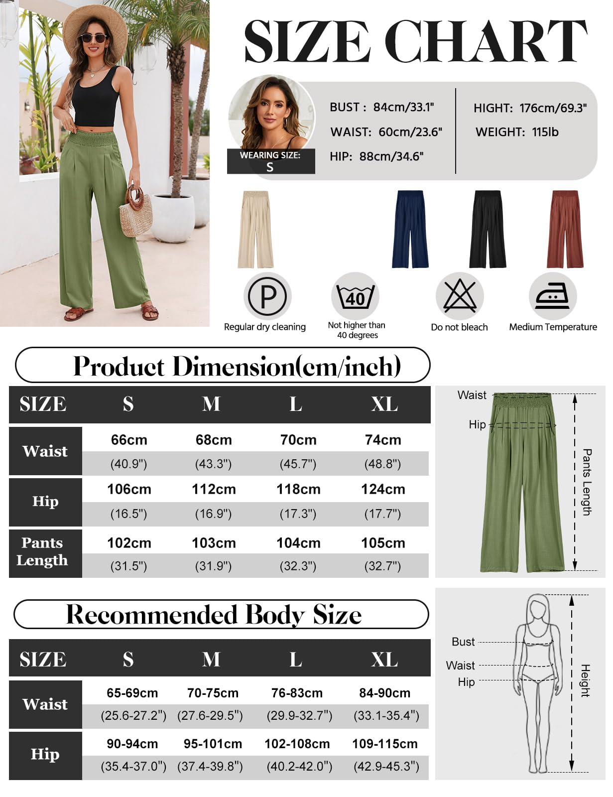 Niwicee Leinenhose Damen Sommer Baumwolle Leinen Hose High Waist Geradem Lose Casual Sommerhose mit Taschen Elastisch Hohe Taille Freizeithose Strandhose Lang Leichte