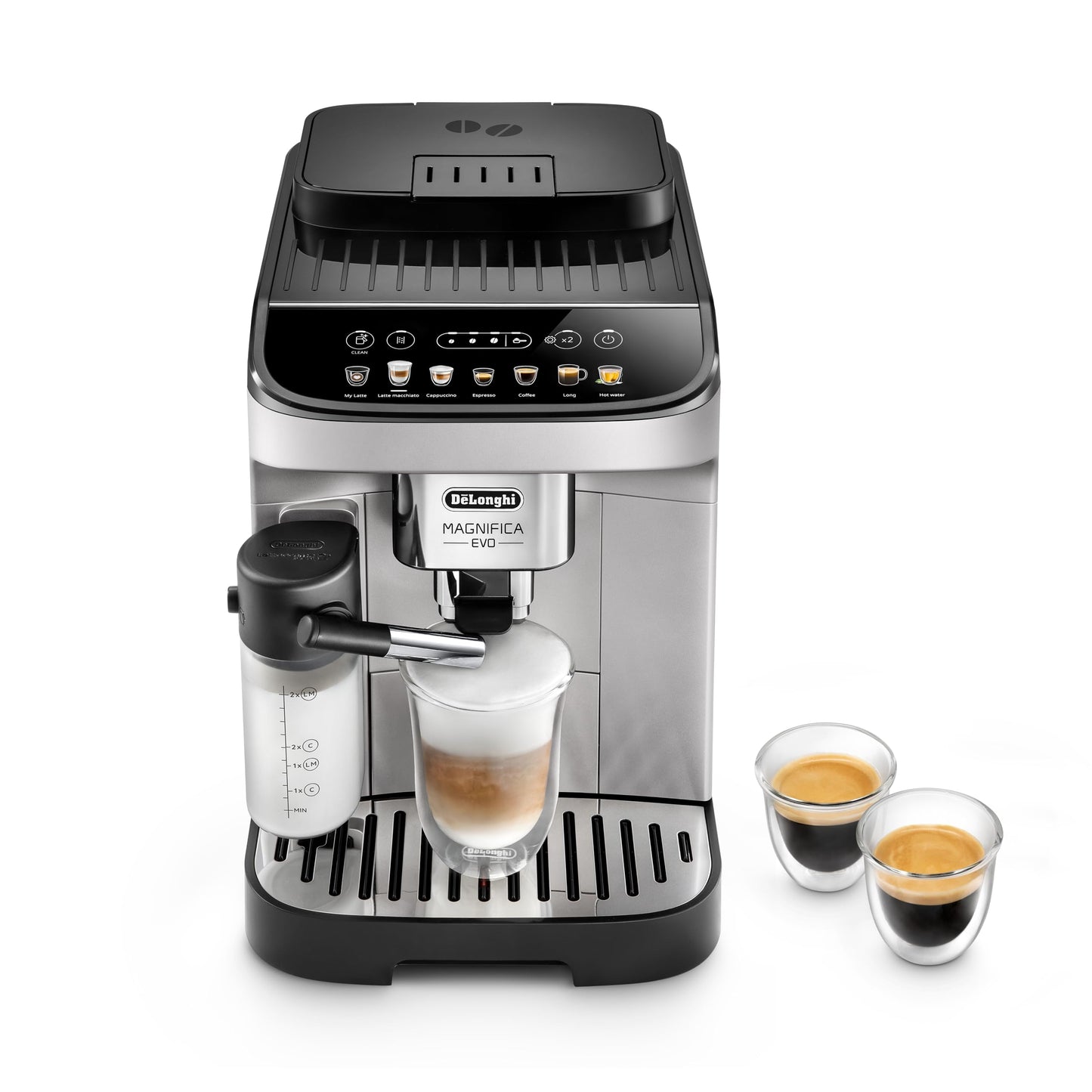 De'Longhi Magnifica Evo Next ECAM312.80.TB – Kaffeevollautomat mit 2,4'' TFT Farbdisplay & LatteCrema Milchsystem, 7 Direktwahltasten (Cappuccino, Espresso, Latte Macchiato), 2-Tassen-Funktion, Titan