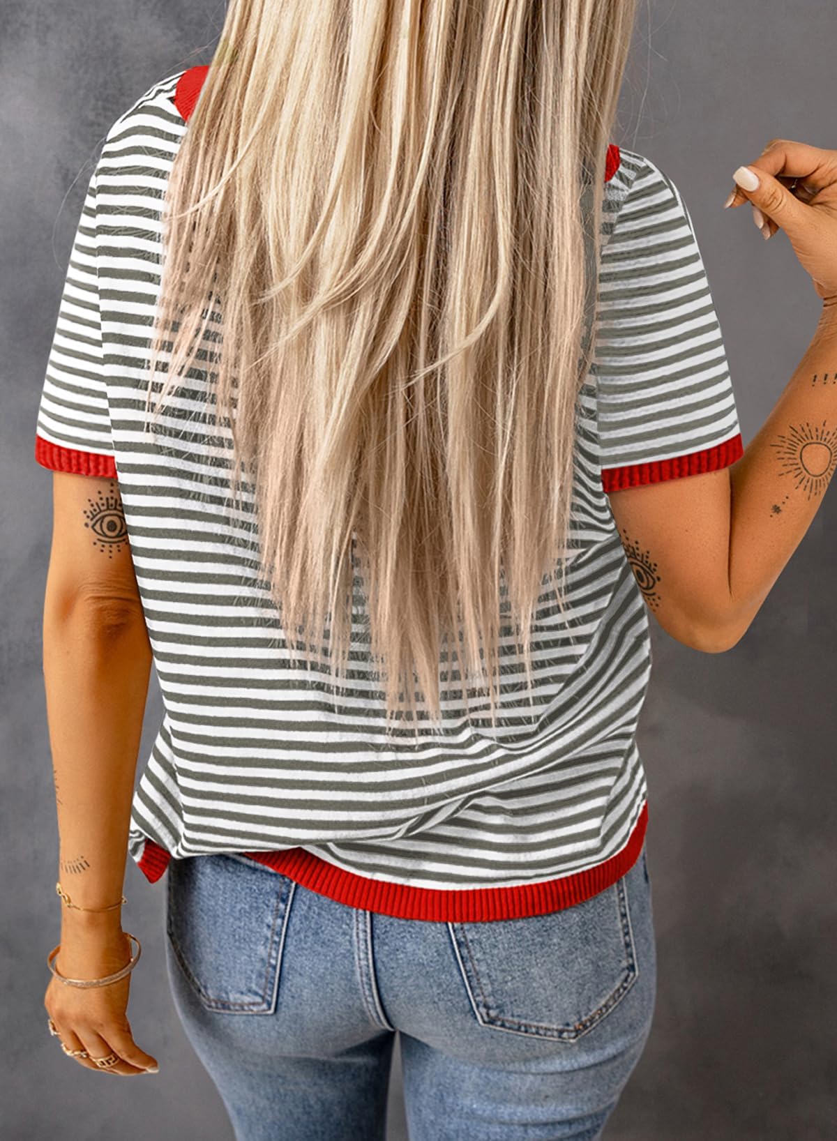 Cuptacc Tshirt Damen Baumwolle Shirt Damen Oberteile Sommer Gestreiftes Rundhals Basic Tops Kurzarm Tunika Damen Blusen Elegant Weiß Schwarz