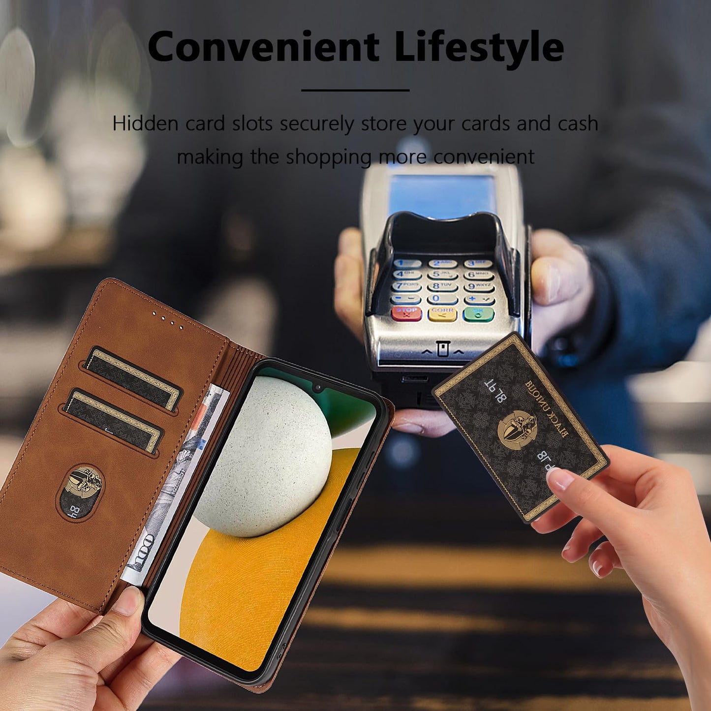 S. Dawezo Hülle für Samsung Galaxy S22 Plus, Premium Leder magnetische Handyhülle mit Ständer, Kartenfach und Brieftasche, Shock Absorbing, kompatibel mit Samsung S22 Plus-Kaffee