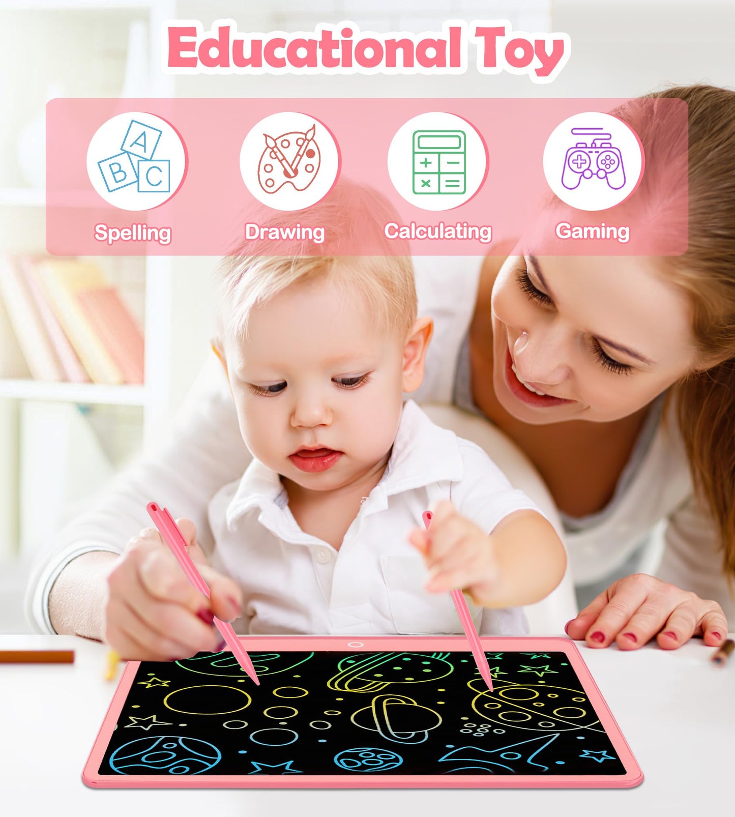 Colourful LCD Writing Board Children 16 Inch Painting Board Magic Board Digital Drawing Writing Tablet Electronic Graphic Tablet 3-12 Year Old Girls Boys Children's Toy Gifts