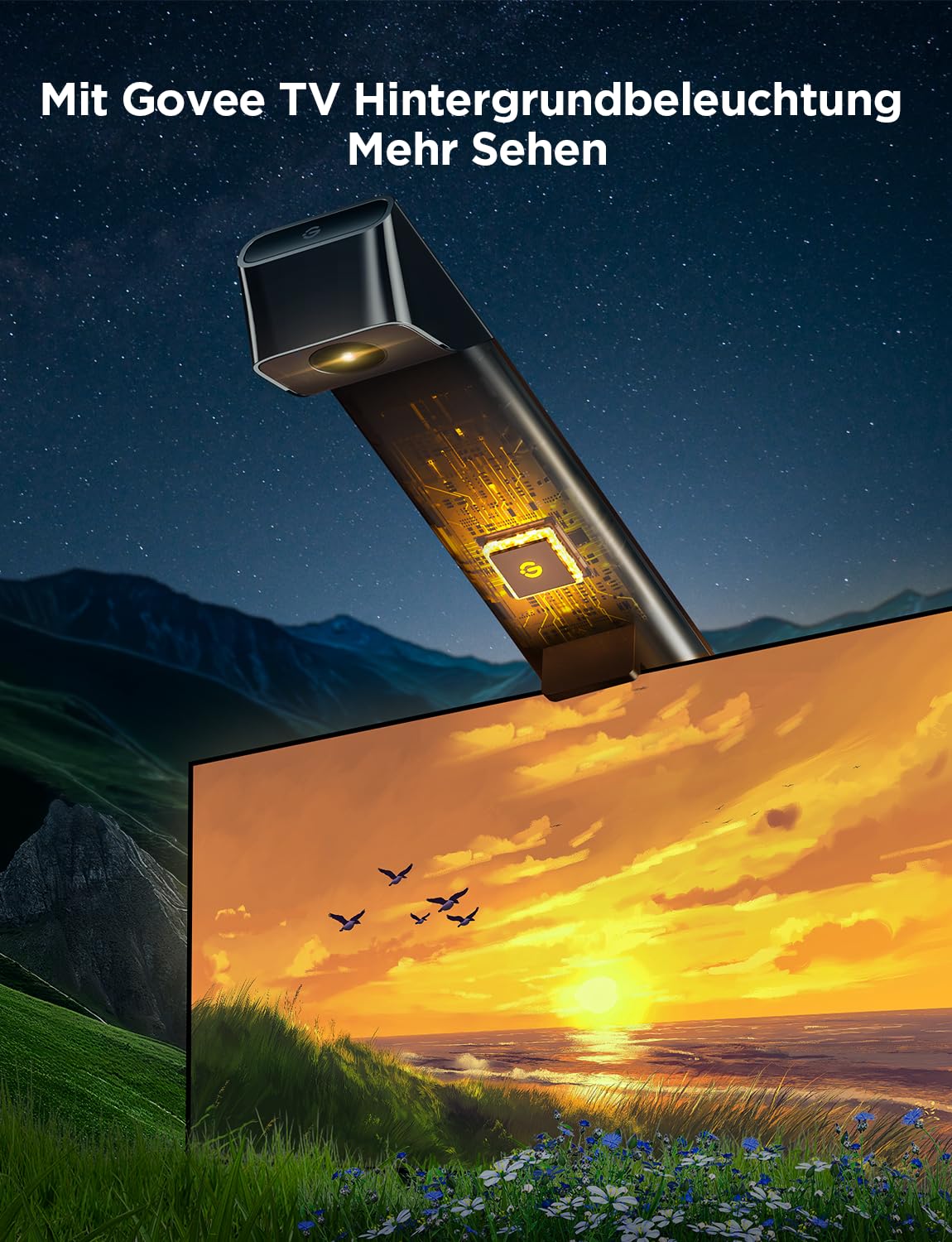 Govee TV Hintergrundbeleuchtung 3 Lite mit Fish-Eye Korrektur Funktion, Sync für 55-65 Zoll TVs, 3,6M RGBICW WiFi TV LED Strip mit Kamera, 4 Farben in 1 Lampenperle, Sprach- & APP-Steuerung