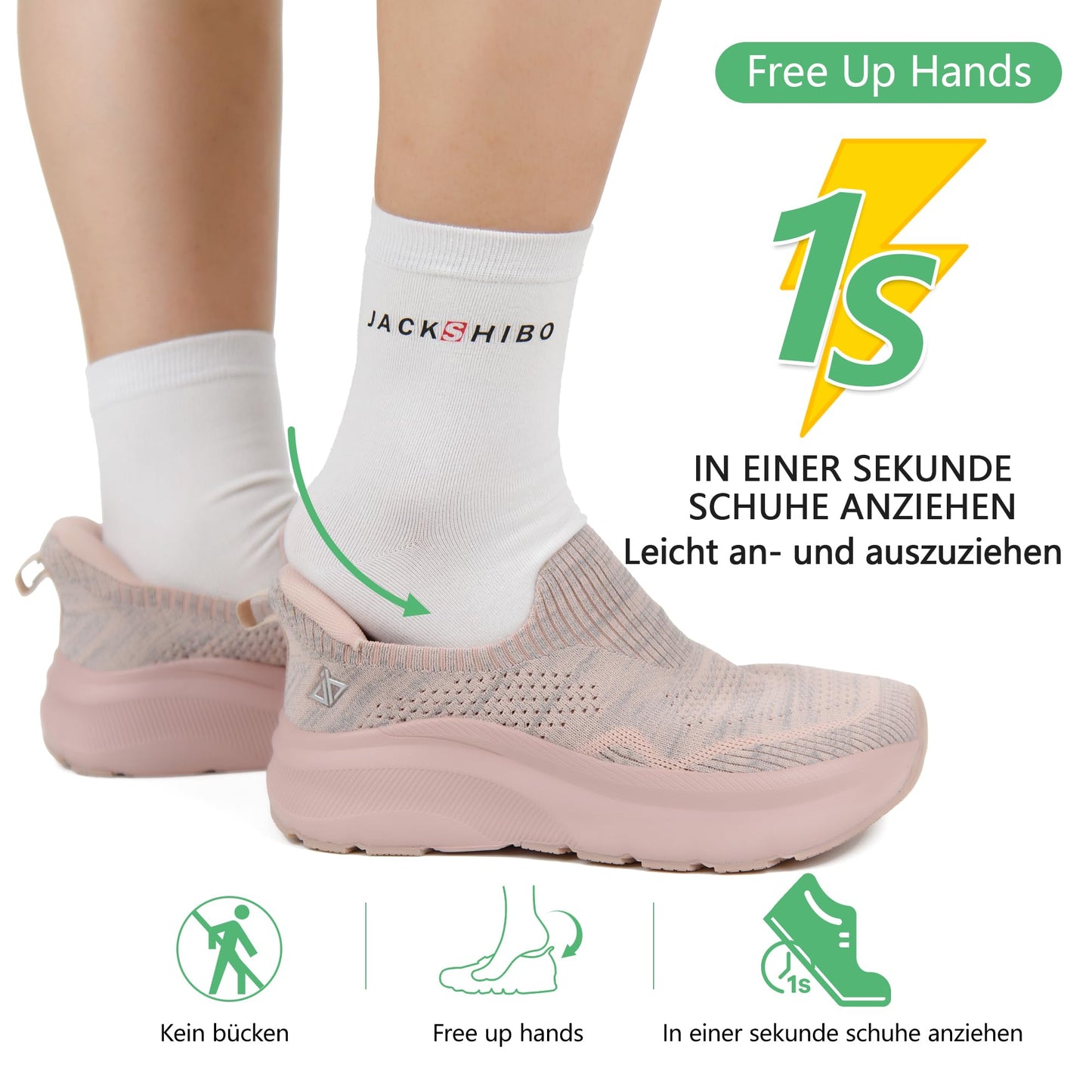JACKSHIBO Hände frei Slip in Damen Schuhe Slip on Sneakers Fußbogenstütze Orthopädische Schuhe Memory Foam Walkingschuhe Mit Weite Zehenbox Nullabsatz Sohlen