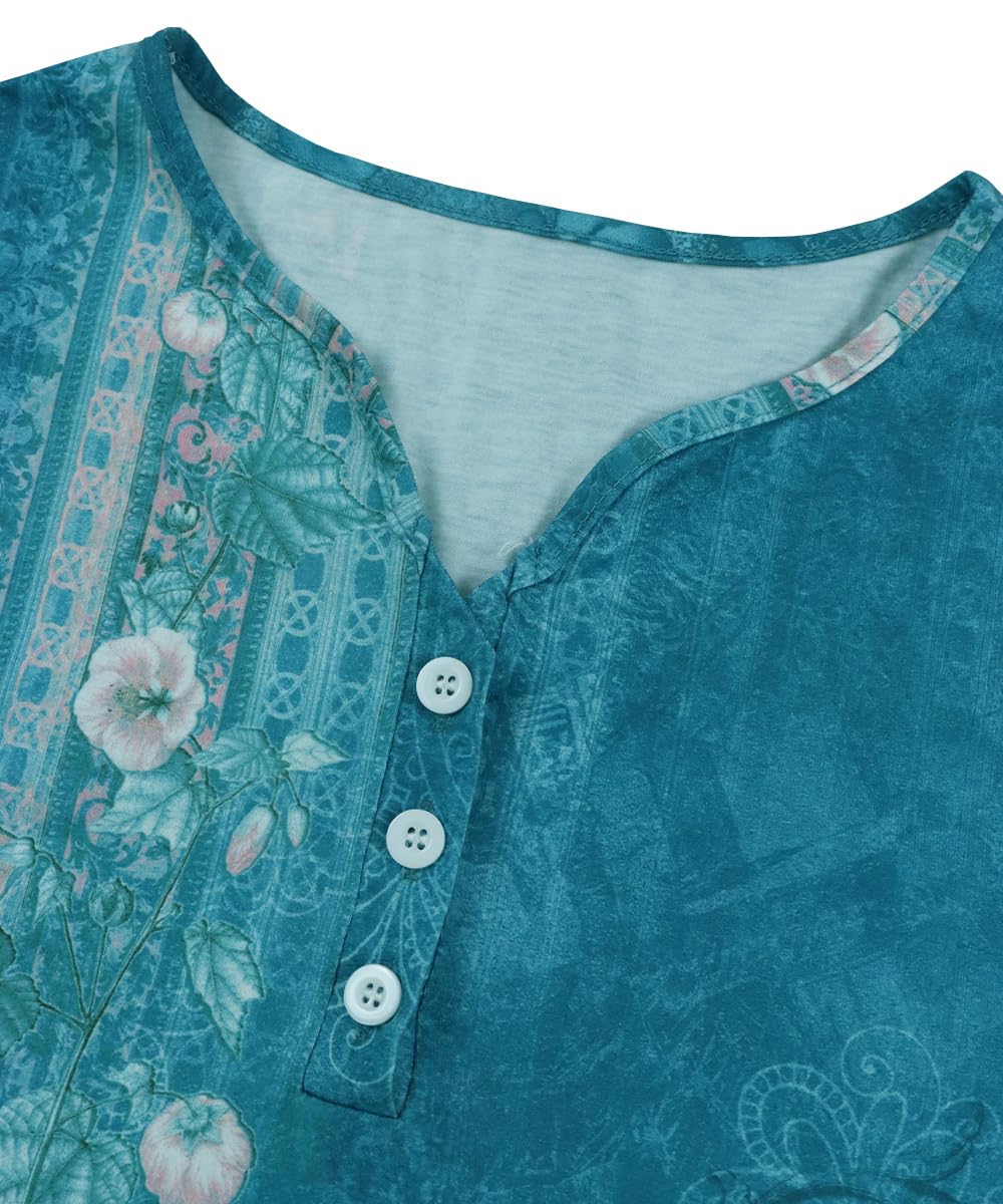 Yeenily Damen Bohemian Langarm Kleid V-Ausschnitt Blumenmuster Tunikakleider A Linien Lose Lässiges MiniKleid Freizeitkleid
