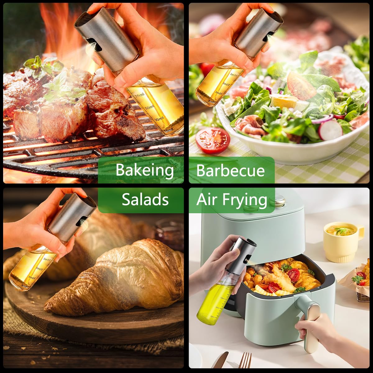 BETA NOBLE〖Verstärkte〗Ölsprüher zum Kochen, Öl Sprühflasche, Ölspray zum Kochen, Olivenölsprüher für Salat, Grillen, Backen in der Küche( Zweierpack 2)
