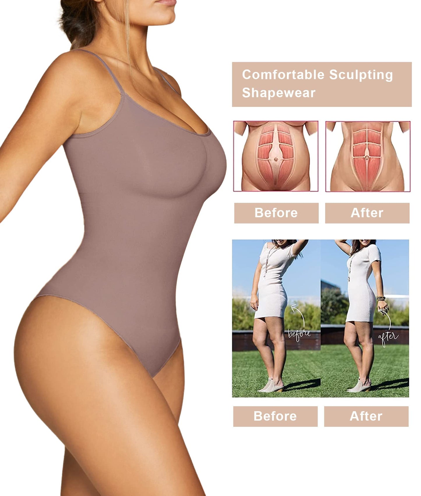 SHAPERX Shapewear Damen Bauchweg Bodysuit Formender Body Shaper Sculpting Tanga mit Verstellbarer Schultergurt