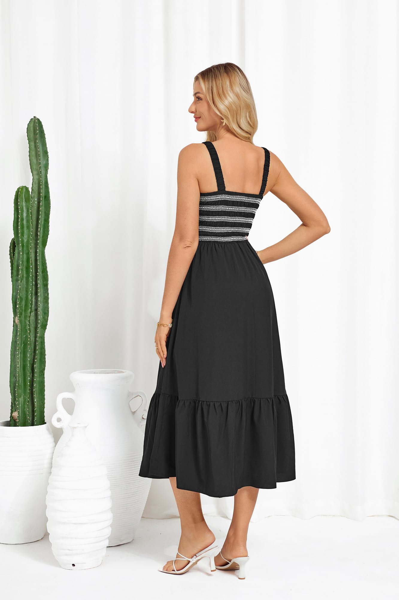 GRACE KARIN Damen Ärmellos Spaghettiträger Freizeitkleid Sommer Langes Strandkleider mit Taschen