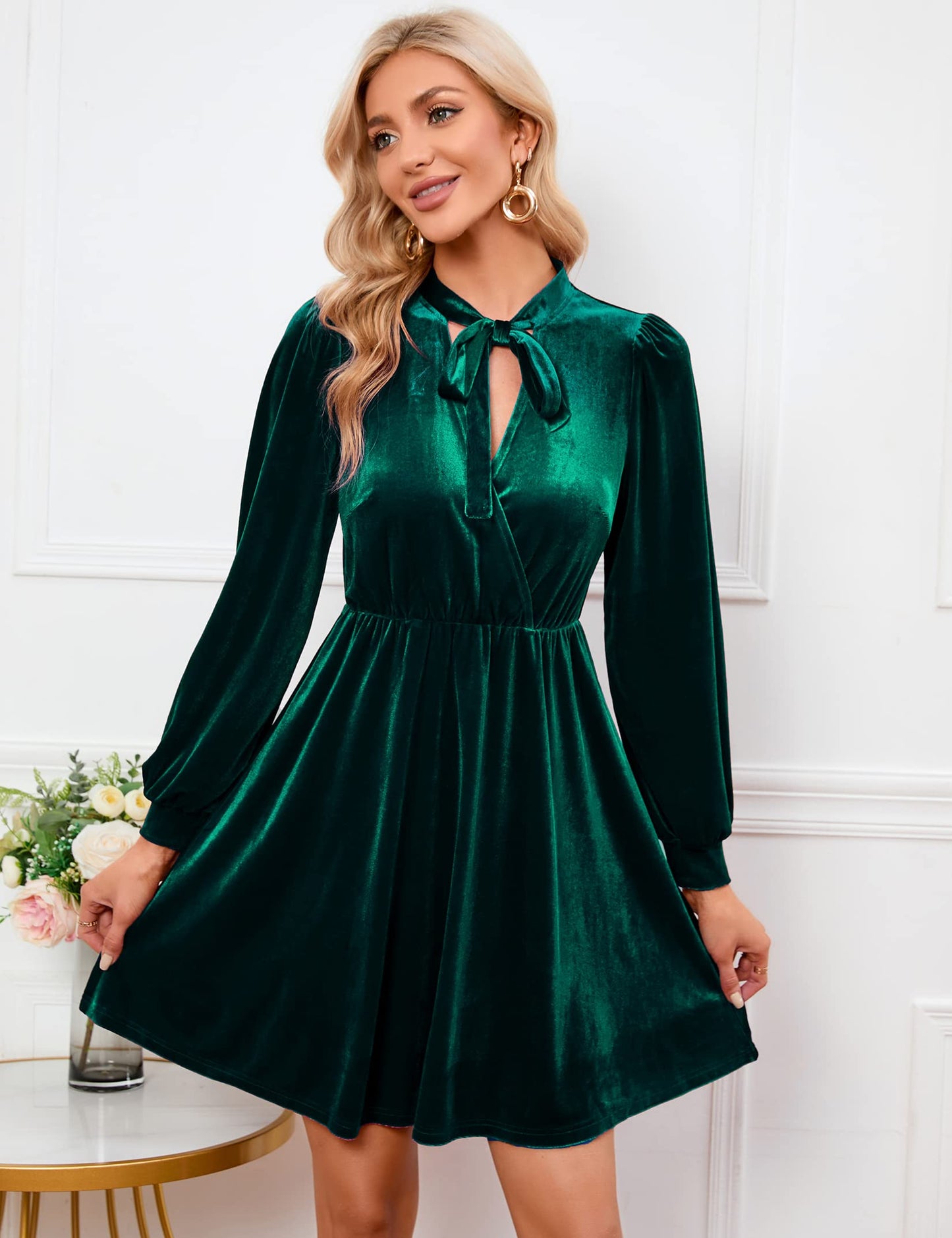 KOJOOIN Damen Samtkleid Causal Velvet Retro Kleid Elegant Abendkleid Sexy V Ausschnitt Partykleid Cocktailkleid Winterkleid(MEHRWEG-Verpackung)