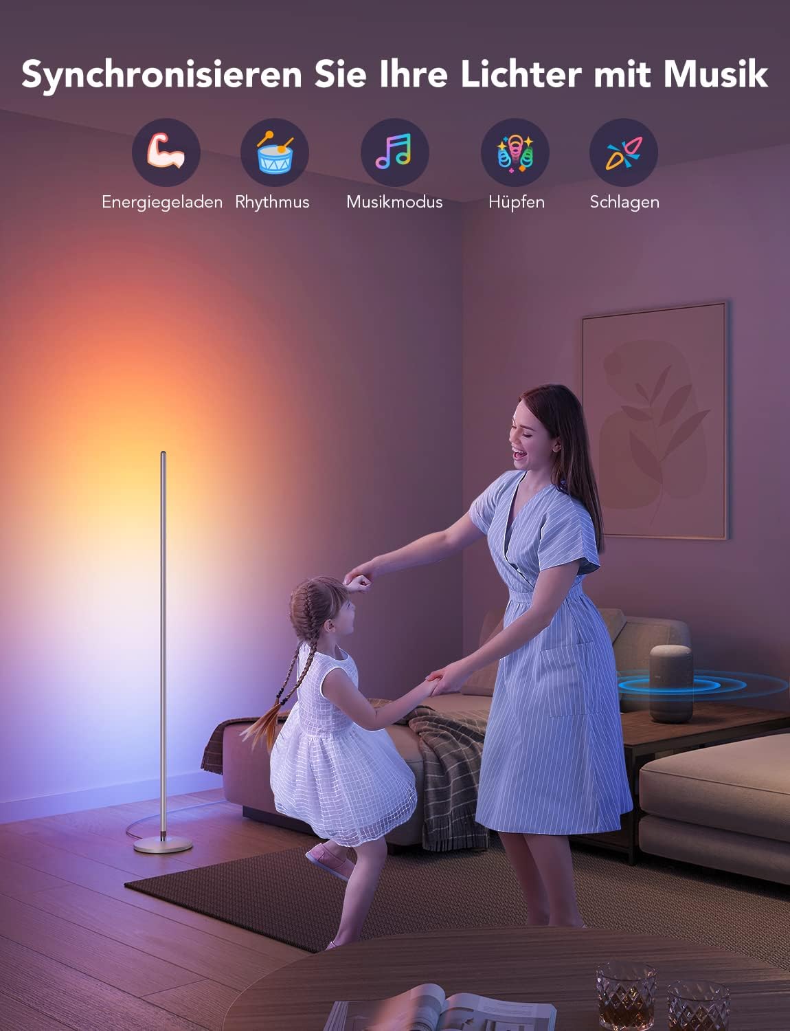 Govee RGBIC LED Stehlampe Wohnzimmer, WiFi Stehlampe Dimmbar, Arbeiten Sie mit Alexa und Google Assistant, 16 Millionen Farben, 58 Szenenmodi, Musikmodi, DIY-Modus für Schlafzimmer Gaming, Schwarz
