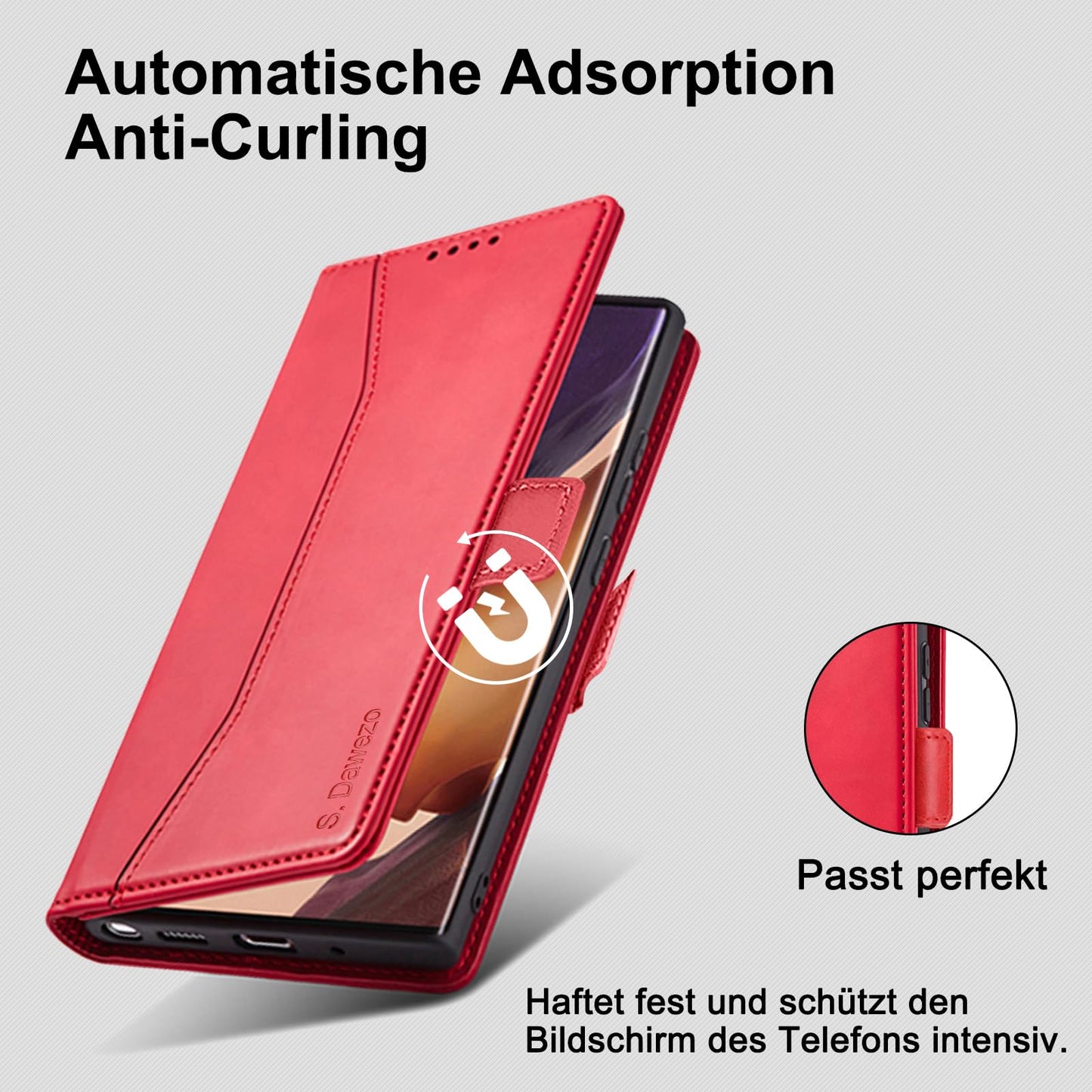 S. Dawezo Hülle für Samsung Galaxy S22 Plus, Premium Leder magnetische Handyhülle mit Ständer, Kartenfach und Brieftasche, Shock Absorbing, kompatibel mit Samsung S22 Plus-Kaffee