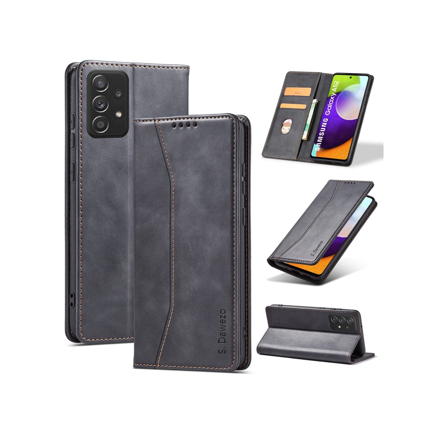 S. Dawezo Hülle für Samsung Galaxy S22 Plus, Premium Leder magnetische Handyhülle mit Ständer, Kartenfach und Brieftasche, Shock Absorbing, kompatibel mit Samsung S22 Plus-Kaffee