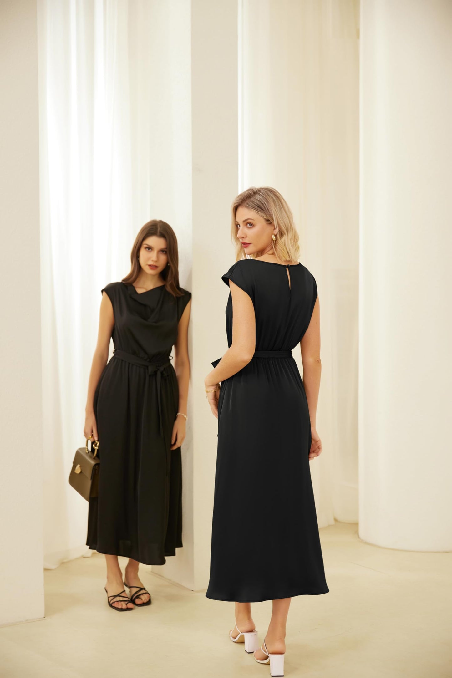 GRACE KARIN Elegantes Damenkleid mit Schalkragen Schmetterlingsärmeln Glatter Sommerstoff für Einen Schicken Abend