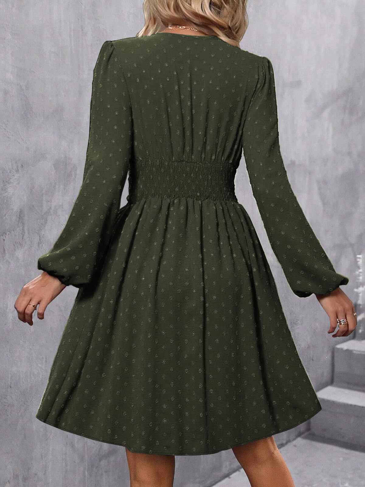 LIAMERHE Damen Elegant Kleid Langarm/Kurze Ärmel V-Ausschnitt Casual Kleider A-Linie Blumenmuster Minikleid Freizeitkleider Sommer Herbst Winter Laternenärmeln Kleid Partykleid