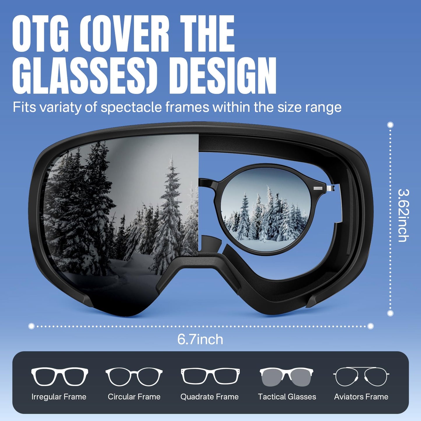 YOZISS OTG Ski Goggles for Men and Women, Magnetic Snowboard Goggles Anti-Fog & 100% UV Protection, OTG Ski Goggles Snow Goggles for Skiing & Winter Sports