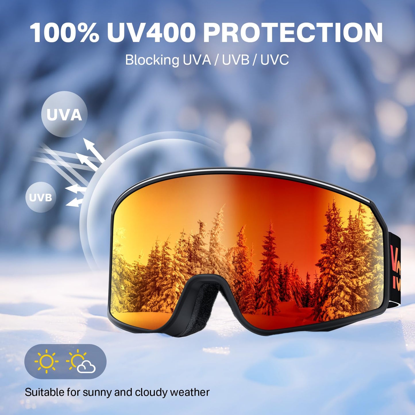 YOZISS OTG Ski Goggles for Men and Women, Magnetic Snowboard Goggles Anti-Fog & 100% UV Protection, OTG Ski Goggles Snow Goggles for Skiing & Winter Sports