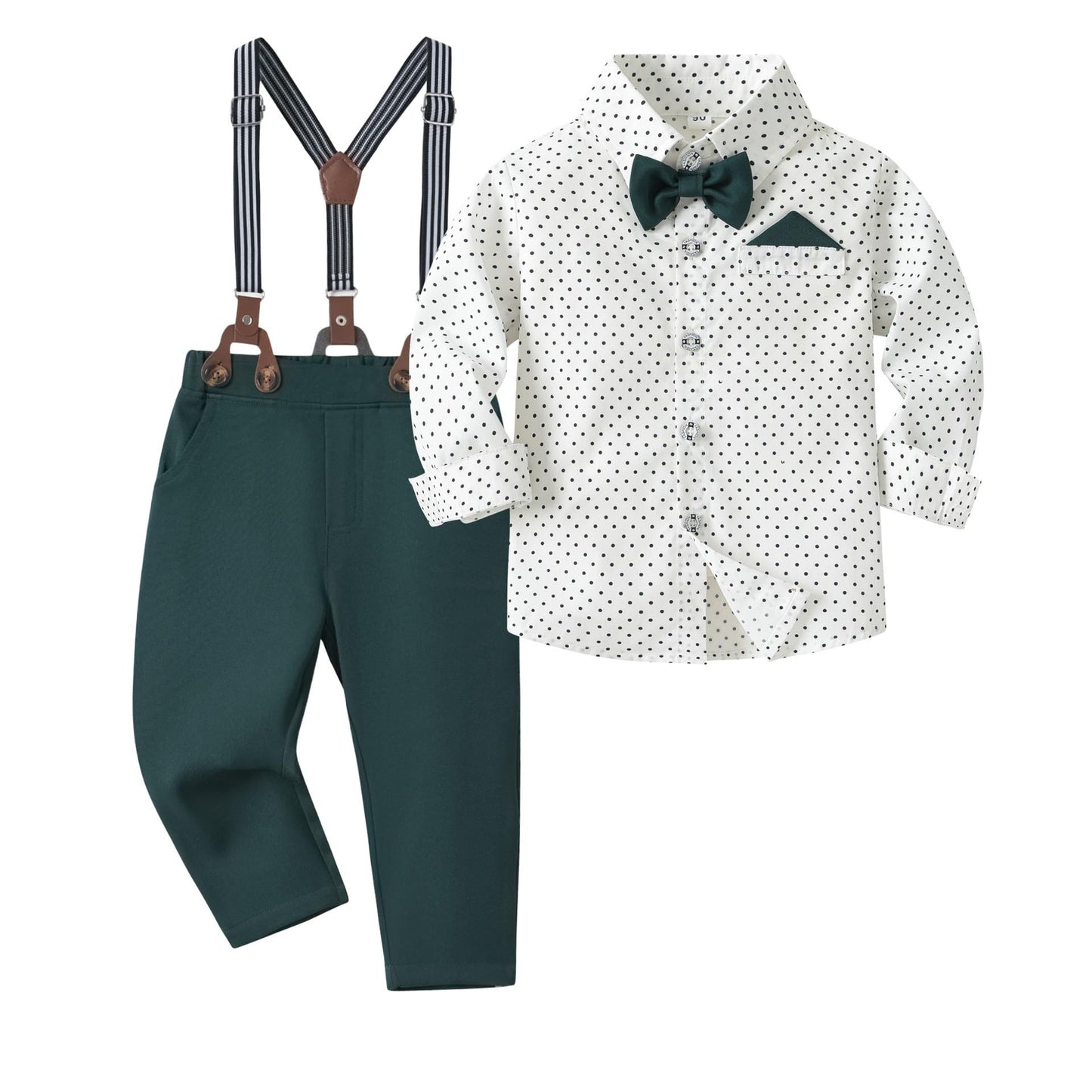 Volunboy Baby Jungen Anzug Set Bekleidung Hemd mit Fliege + Hosenträger Hosen Strampler Anzug