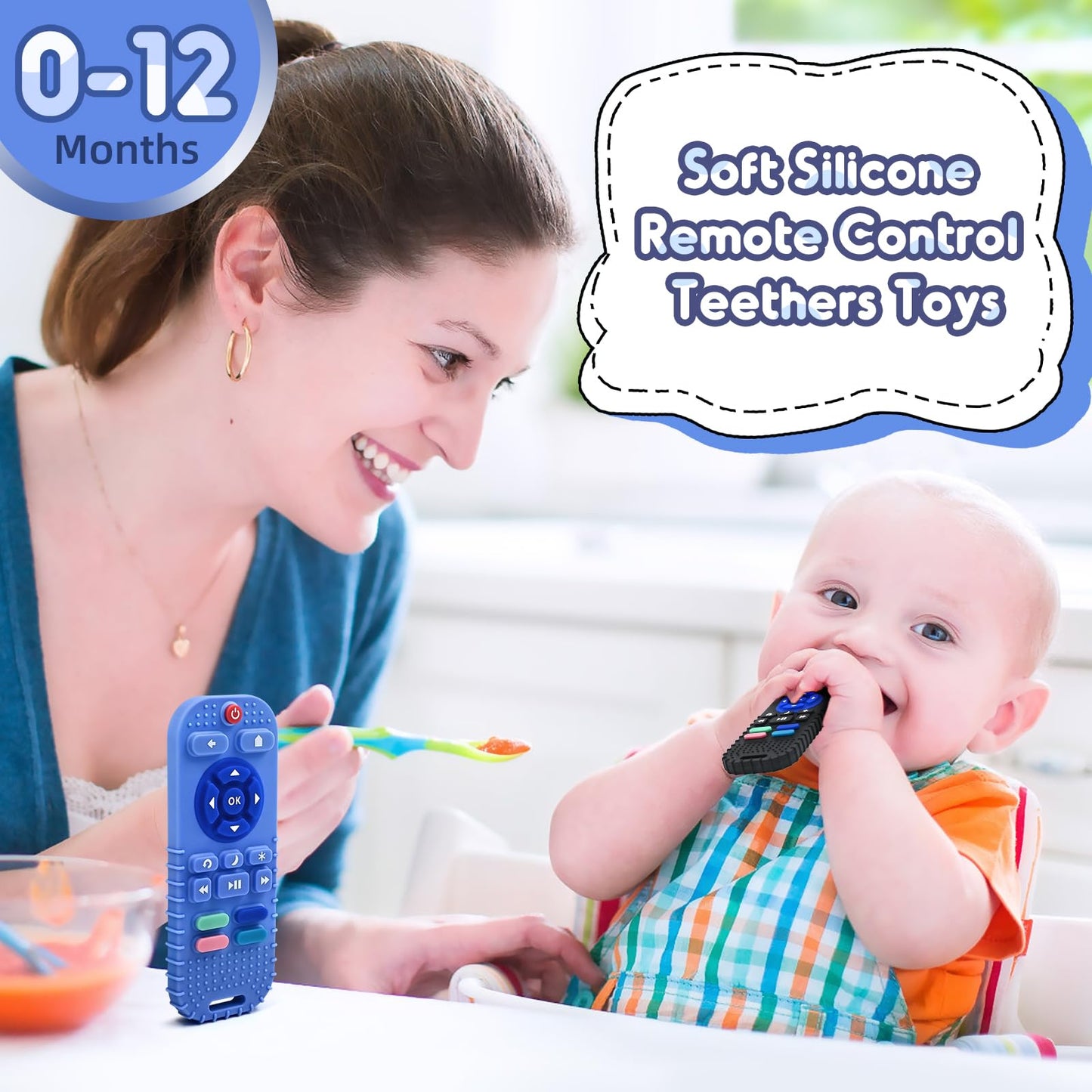 Zahnen Beißringe Spielzeug für Babys 0-6-12 Monate Geschenke, Fernbedienung Baby Zahnungshilfe für 3 6 9 Monate Kleinkind Autismus, Lebensmittelqualität Silikon Badespielzeug, Schwarz