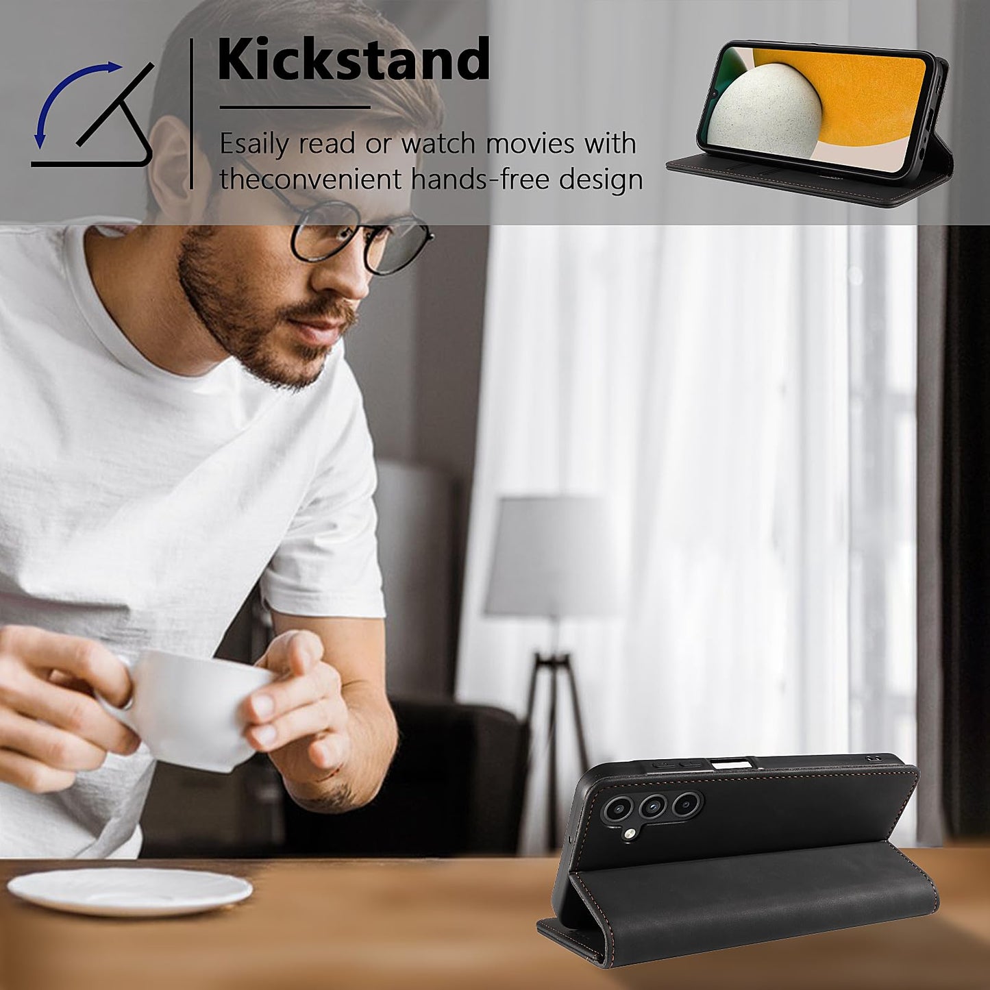 S. Dawezo Hülle für Samsung Galaxy S22 Plus, Premium Leder magnetische Handyhülle mit Ständer, Kartenfach und Brieftasche, Shock Absorbing, kompatibel mit Samsung S22 Plus-Kaffee
