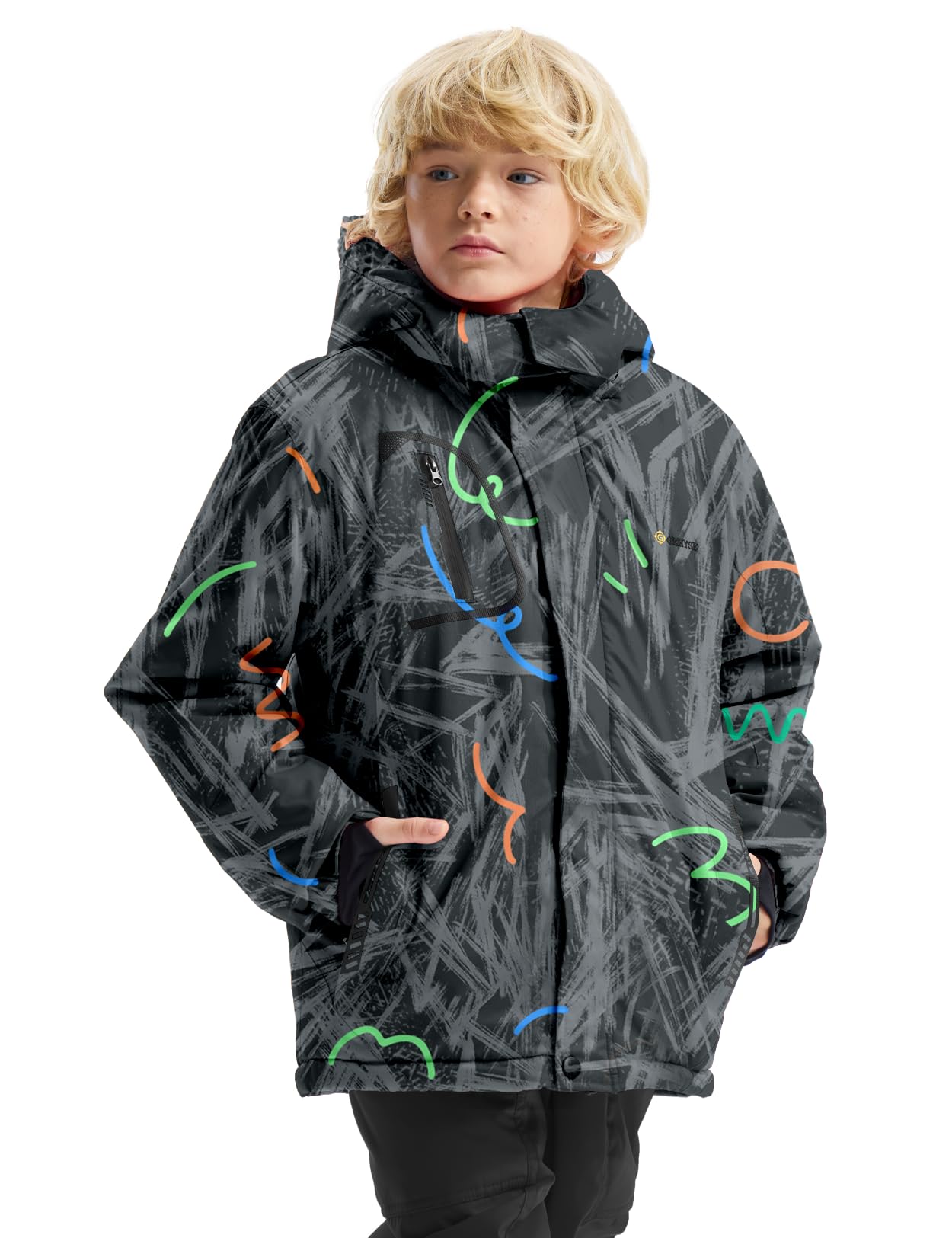 Gemyse Boys' Waterproof Ski Jacket, Windproof Fleece Jacket, Outdoor Winter Jacket, Rain Jacket with Hood