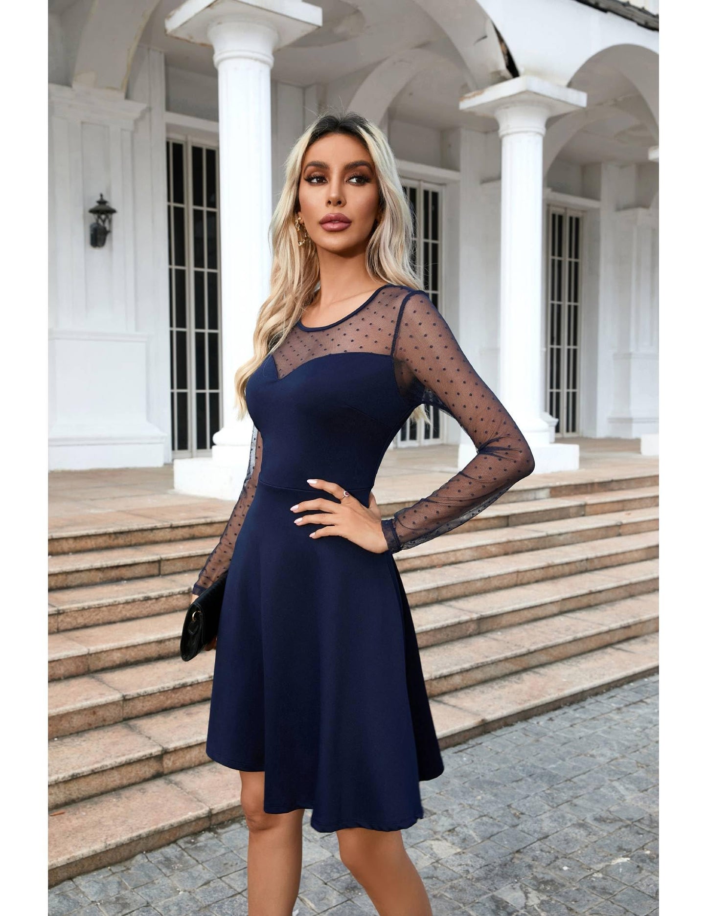 Zeagoo Kleid Damen Elegant Spitze A Linie Partykleid Hohe Taille Cocktailkleid Minikleid Festliches Kleid Einfarbig Mesh Kleid Sexy Swing Kleider S-XXL