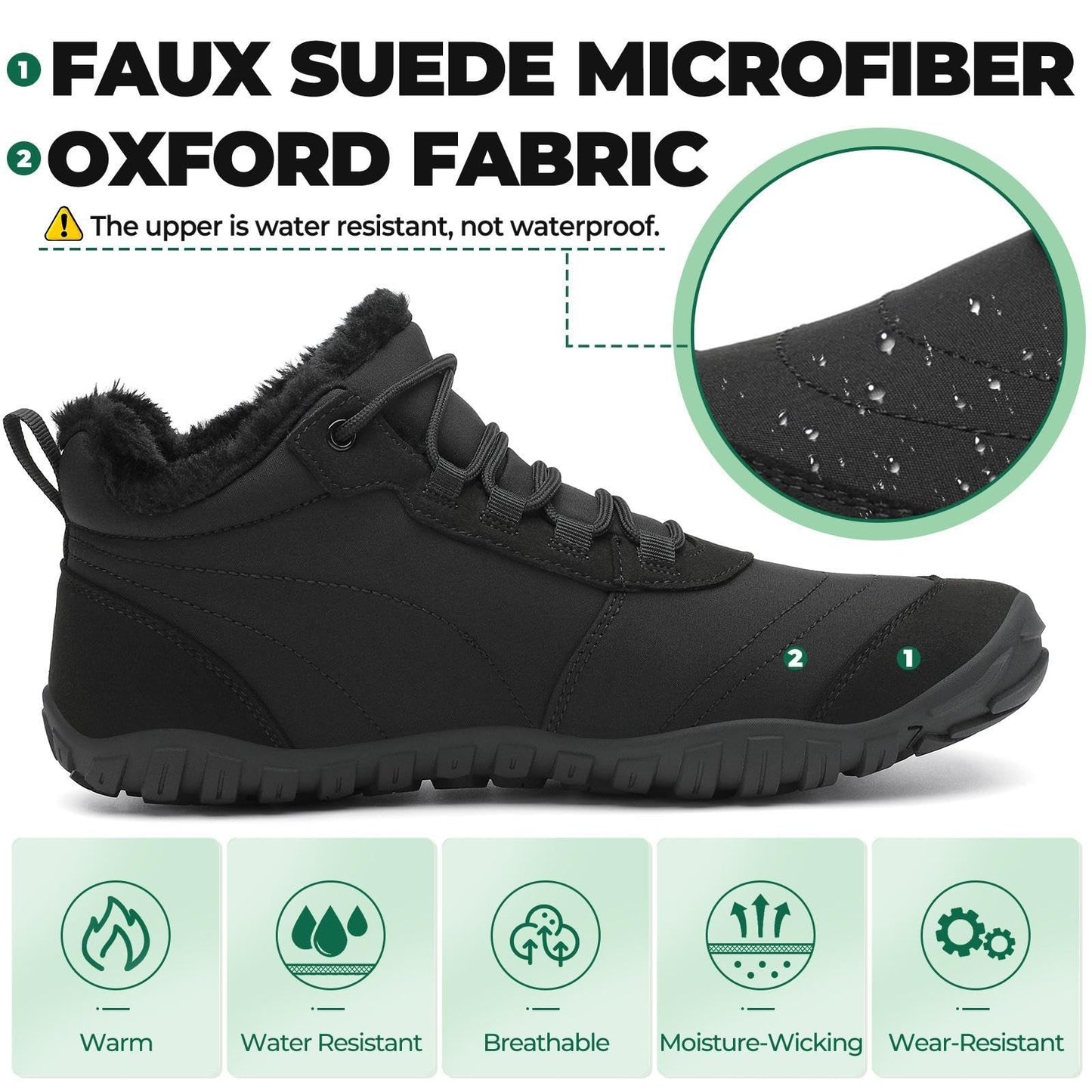 SAGUARO Winter Barfußschuhe Warm Gefüttert Winterschuhe für Damen Herren,EU Gr.36-48