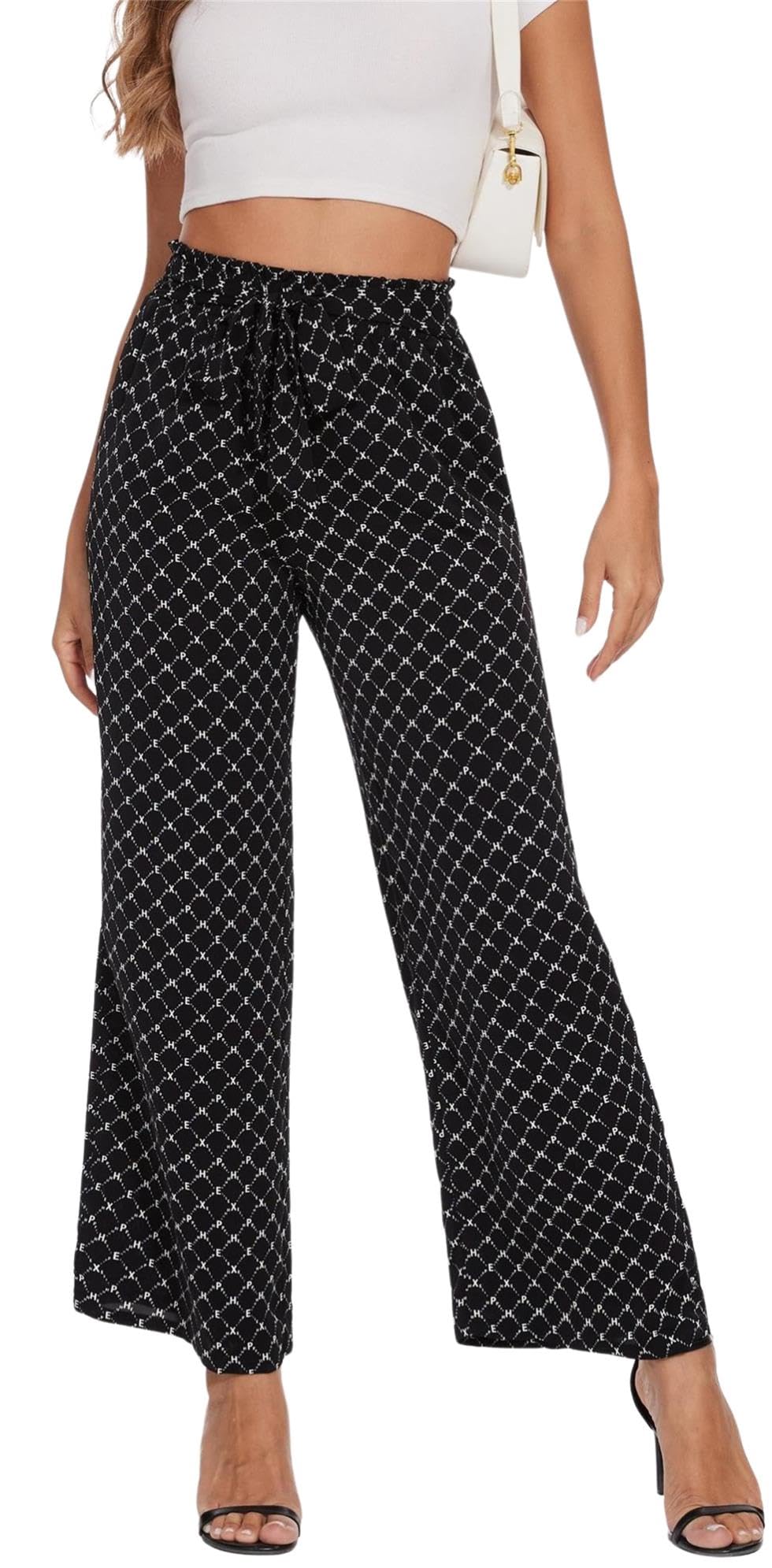 Actcat Damen Hose mit weitem Bein Leicht und Elegant Elastischer Bund Sommerhose mit Taschen für Legere Arbeit Geeignet