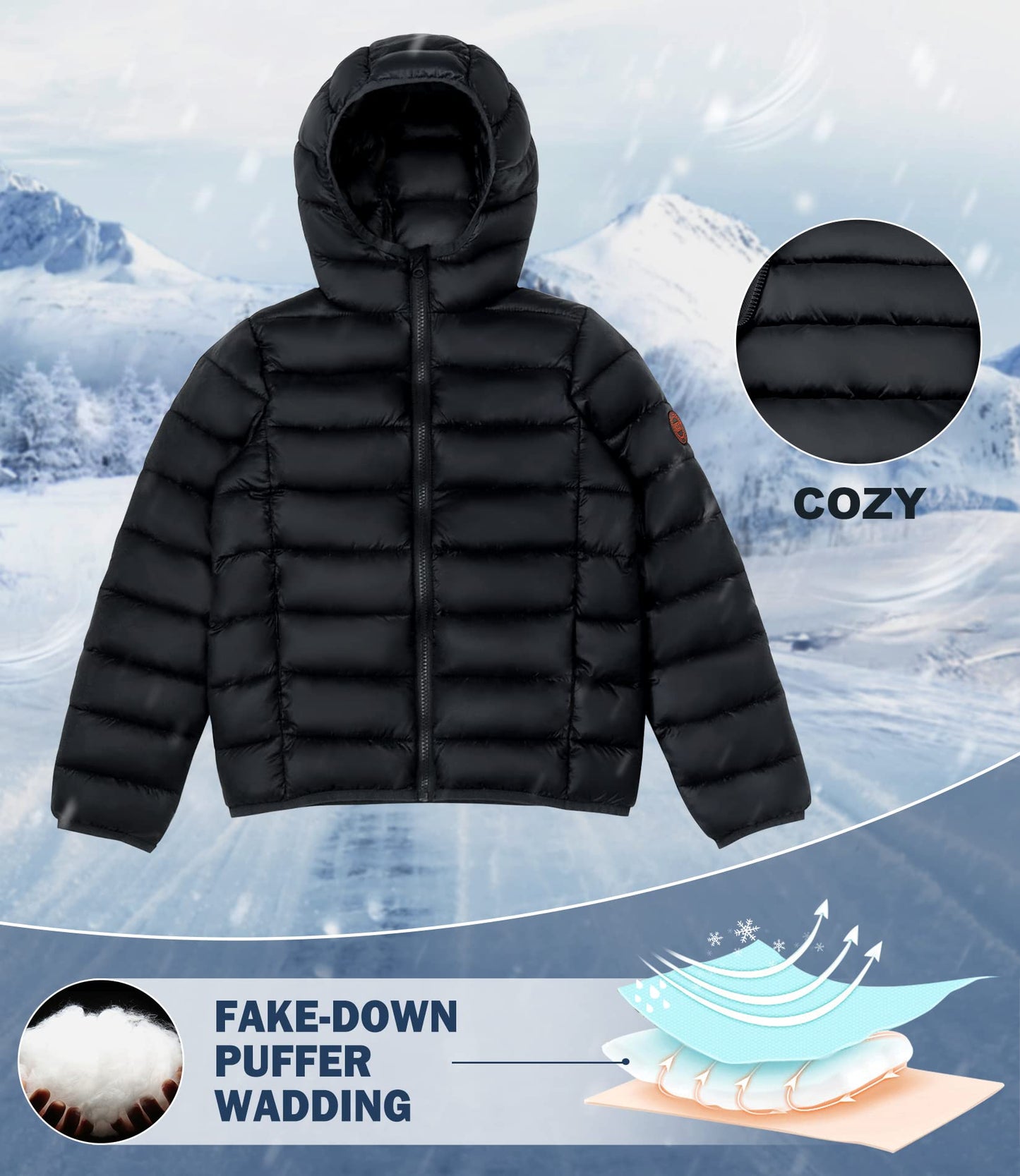 SOLOCOTE Jungen Wintermäntel Leichtgewichtige Wasserabweisende Winddichte Packbare Kapuzen Daunen Wie Wattierung Jacke