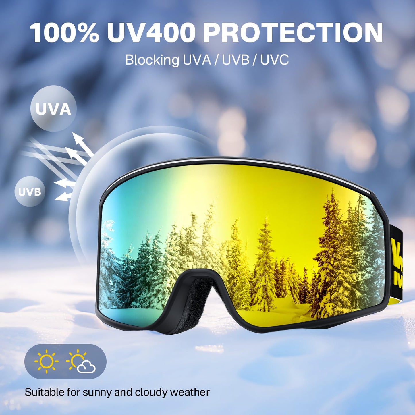YOZISS OTG Ski Goggles for Men and Women, Magnetic Snowboard Goggles Anti-Fog & 100% UV Protection, OTG Ski Goggles Snow Goggles for Skiing & Winter Sports